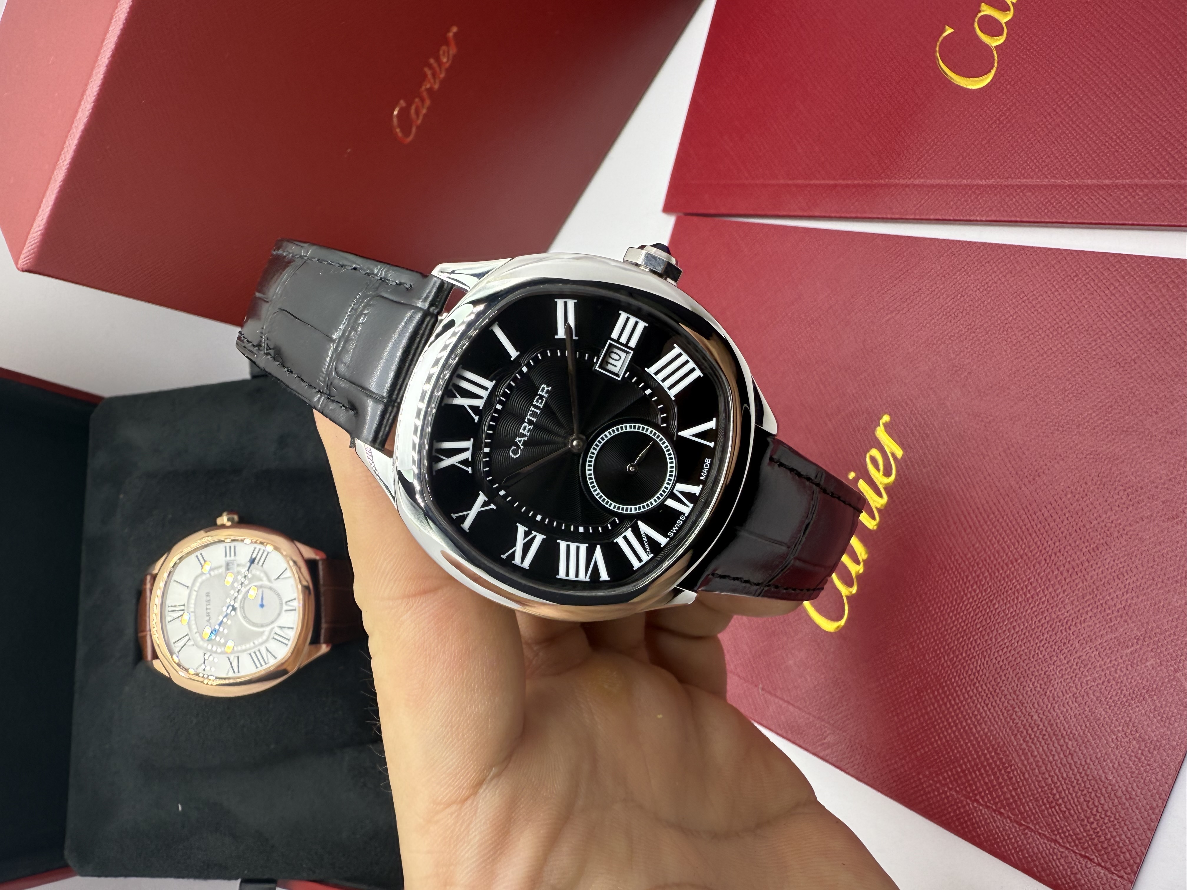 Cartier Drive Small Seconds Dial Preto Couro Preto