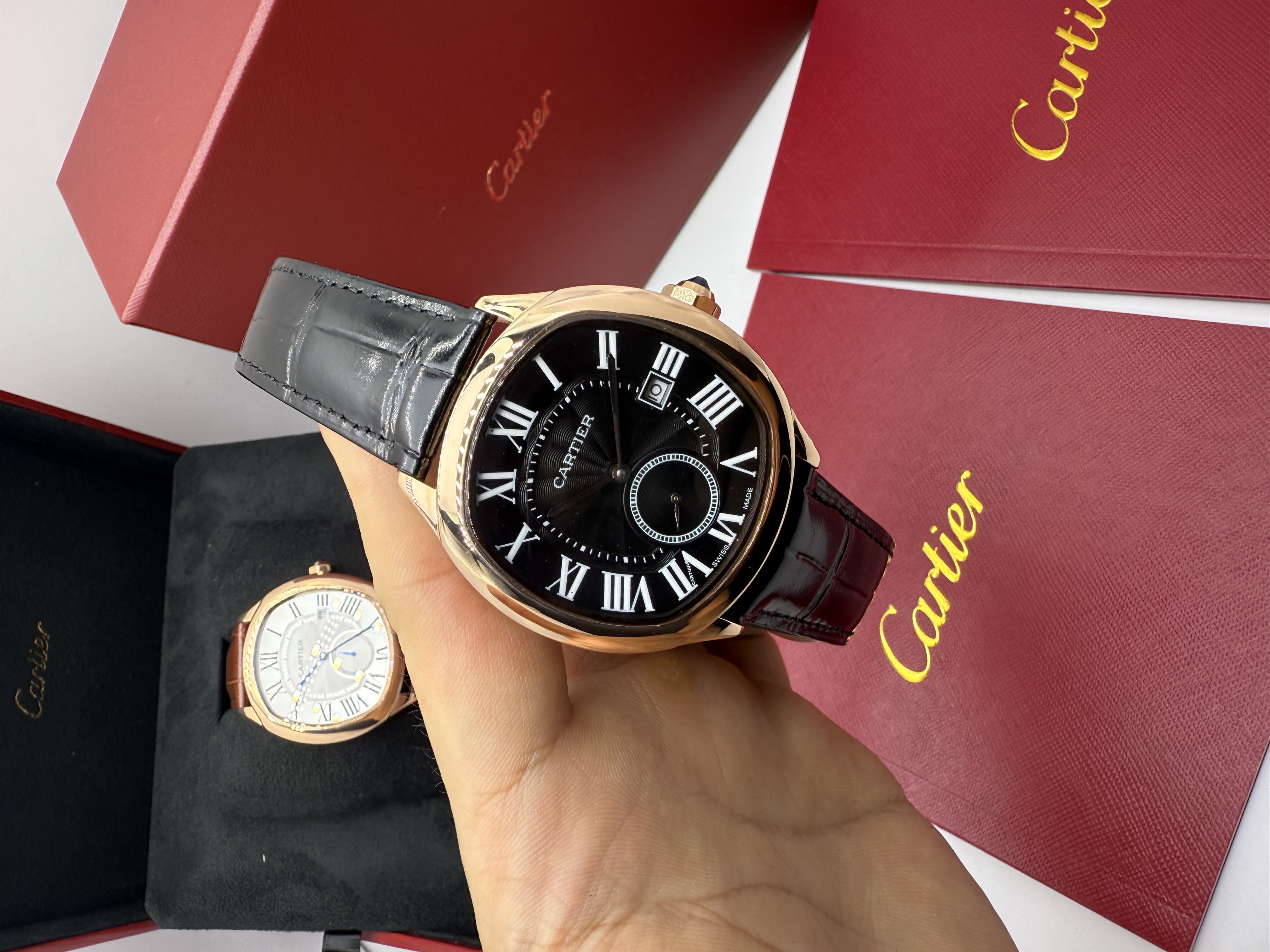 Cartier Drive Small Seconds Rosê Dial Preto