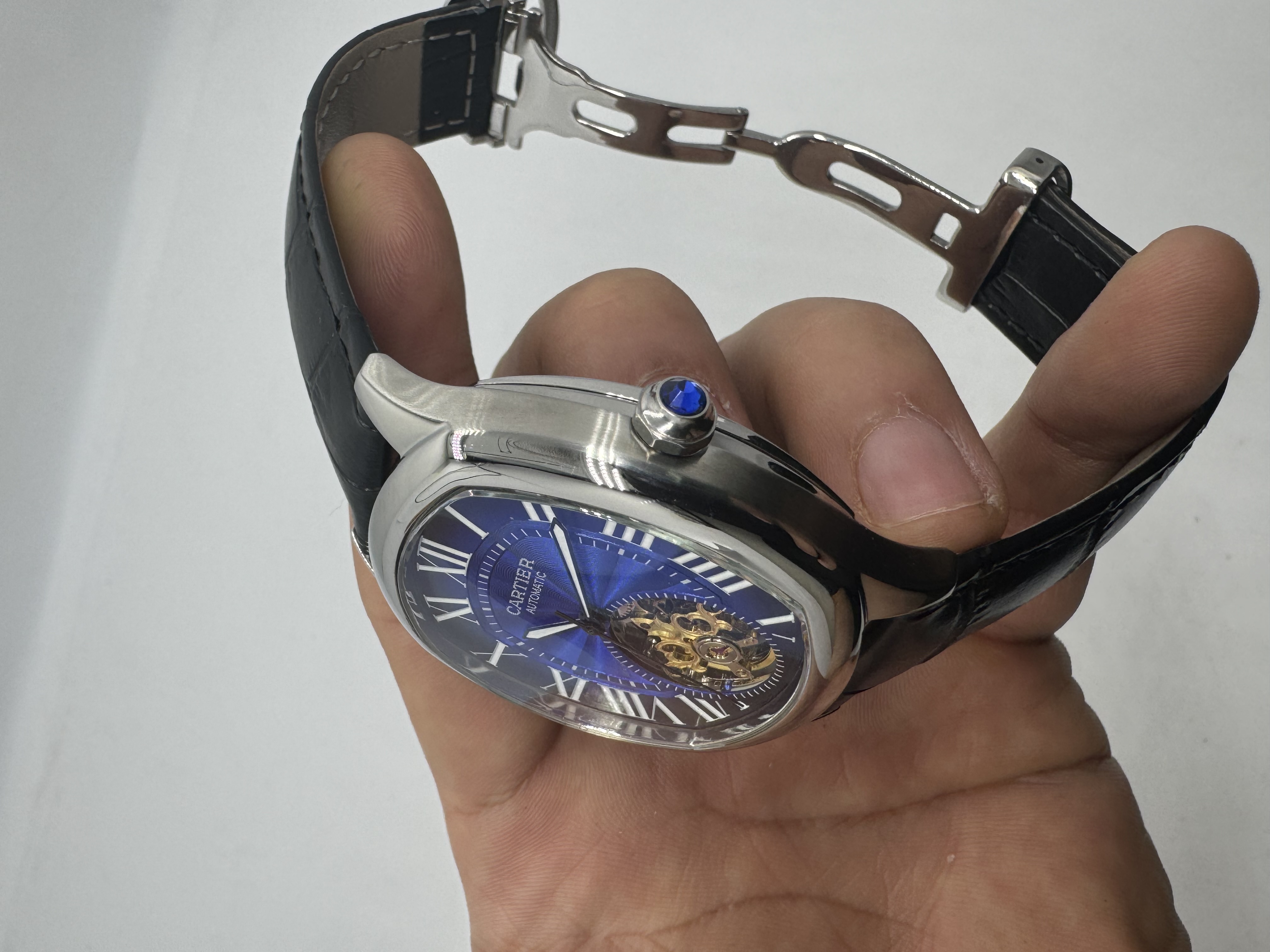 Cartier Drive TURBILHÃO Dial Azul Couro Preto