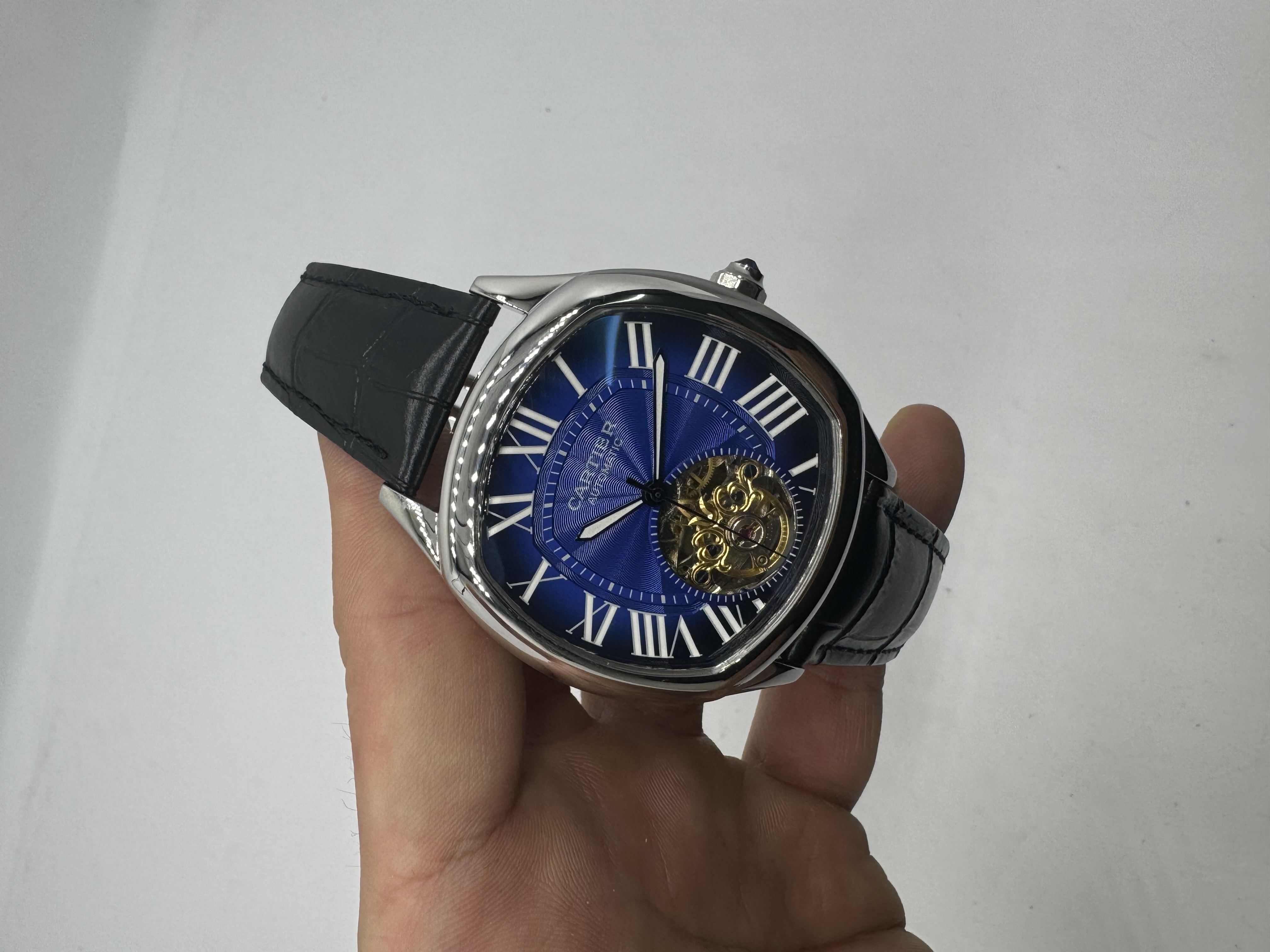 Cartier Drive TURBILHÃO Dial Azul Couro Preto