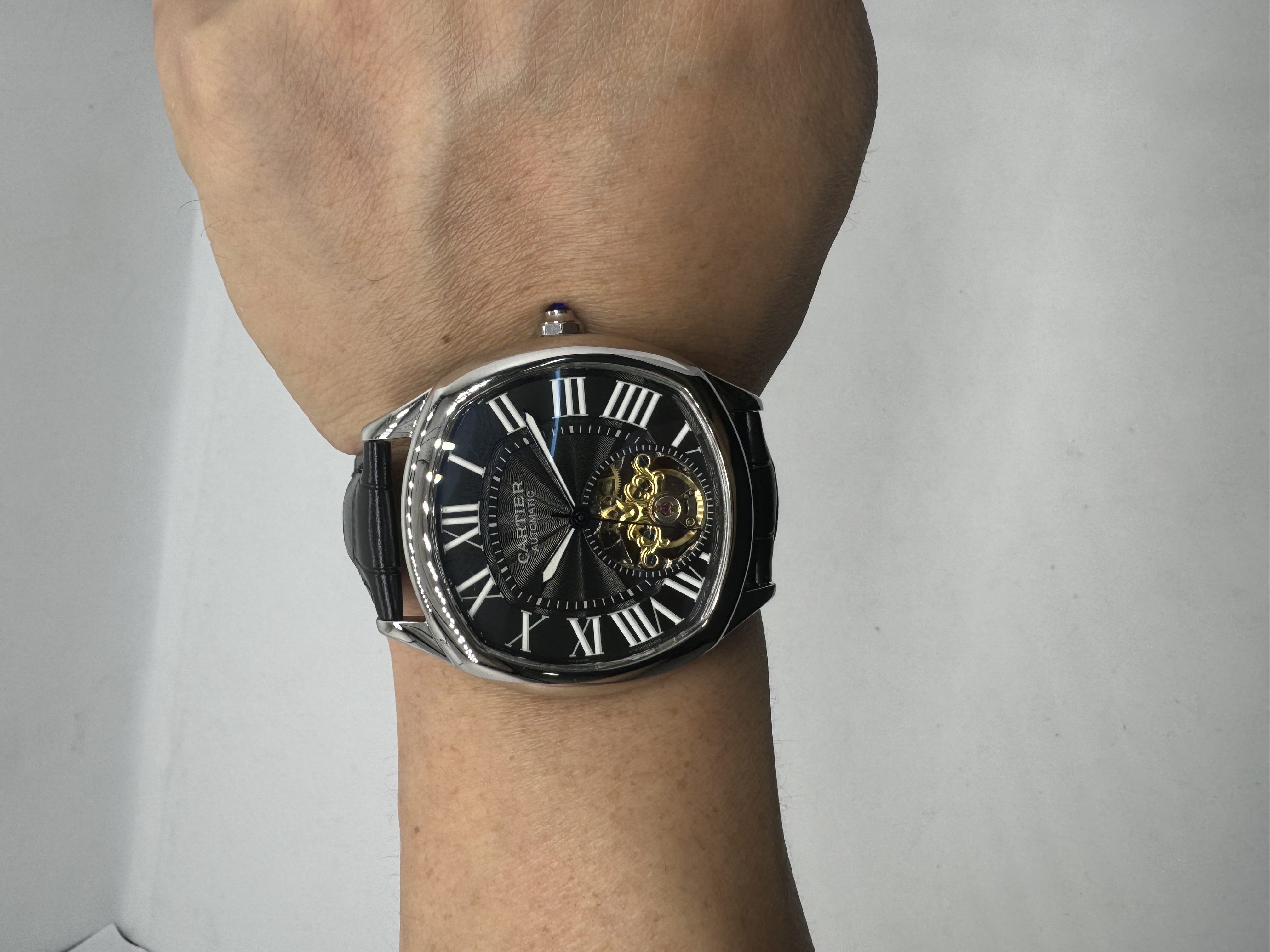 Cartier Drive TURBILHÃO Dial preto Couro Preto