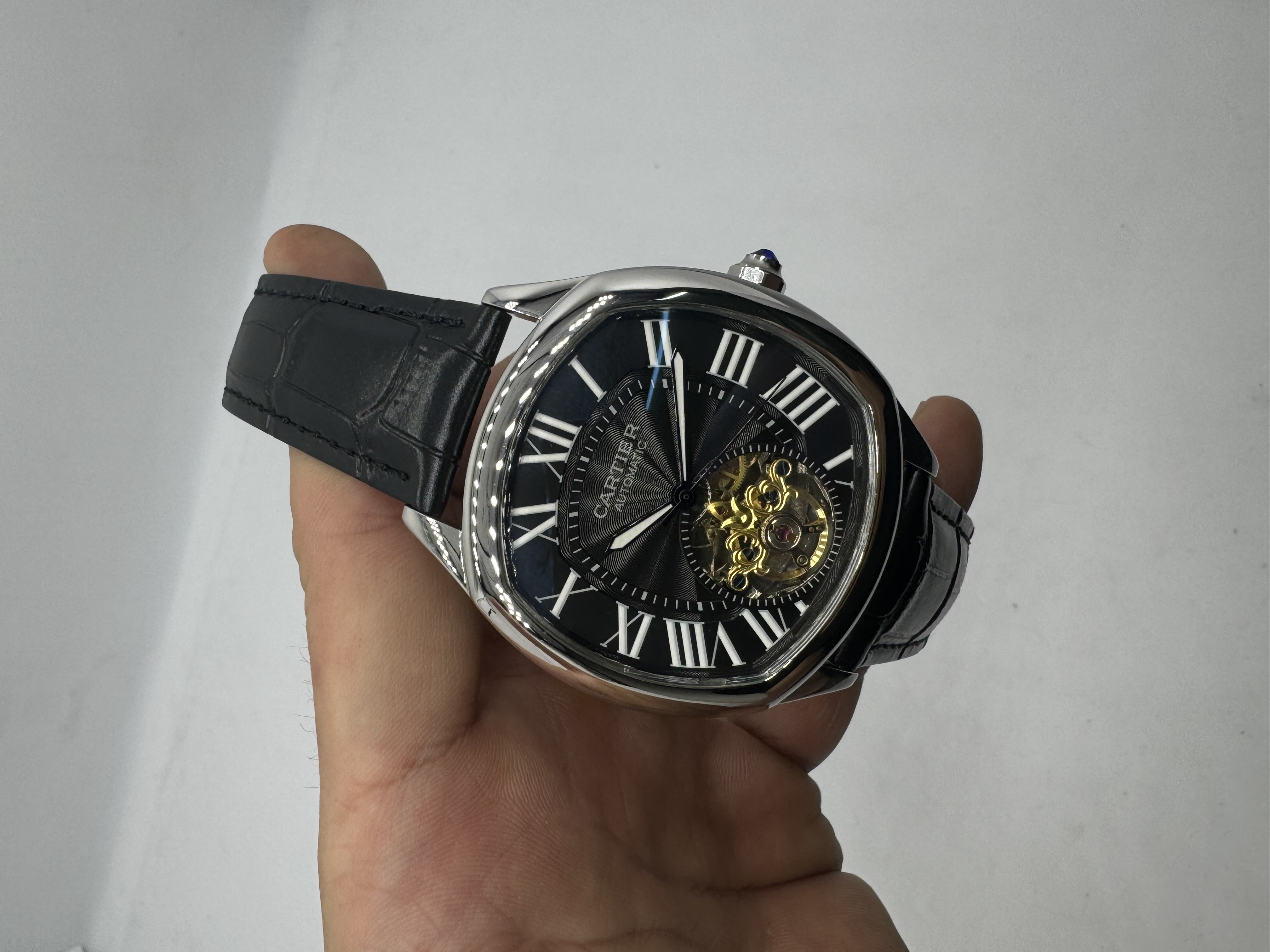 Cartier Drive TURBILHÃO Dial preto Couro Preto