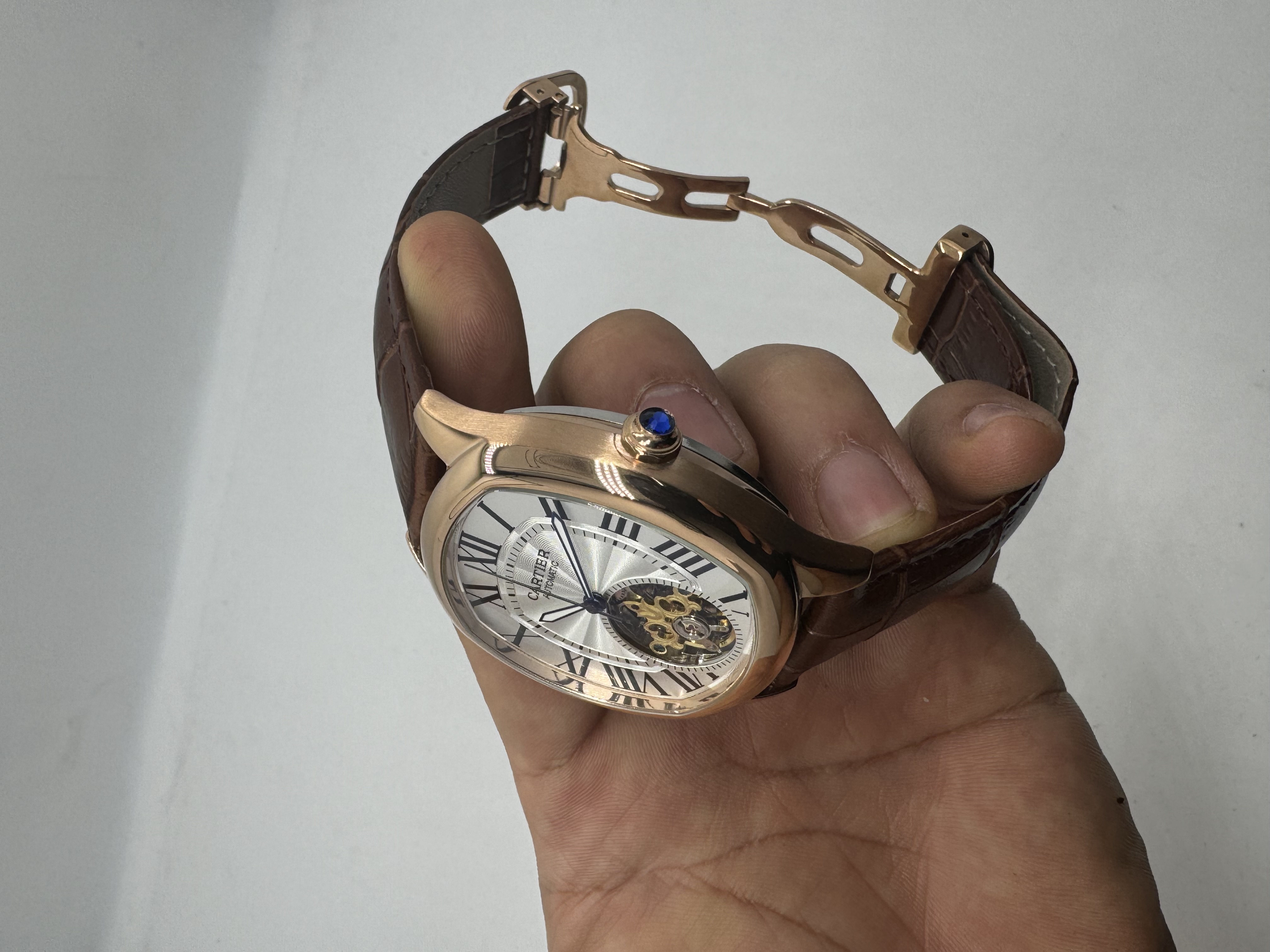 Cartier Drive TURBILHÃO Rosê Dial Prata Couro Marrom