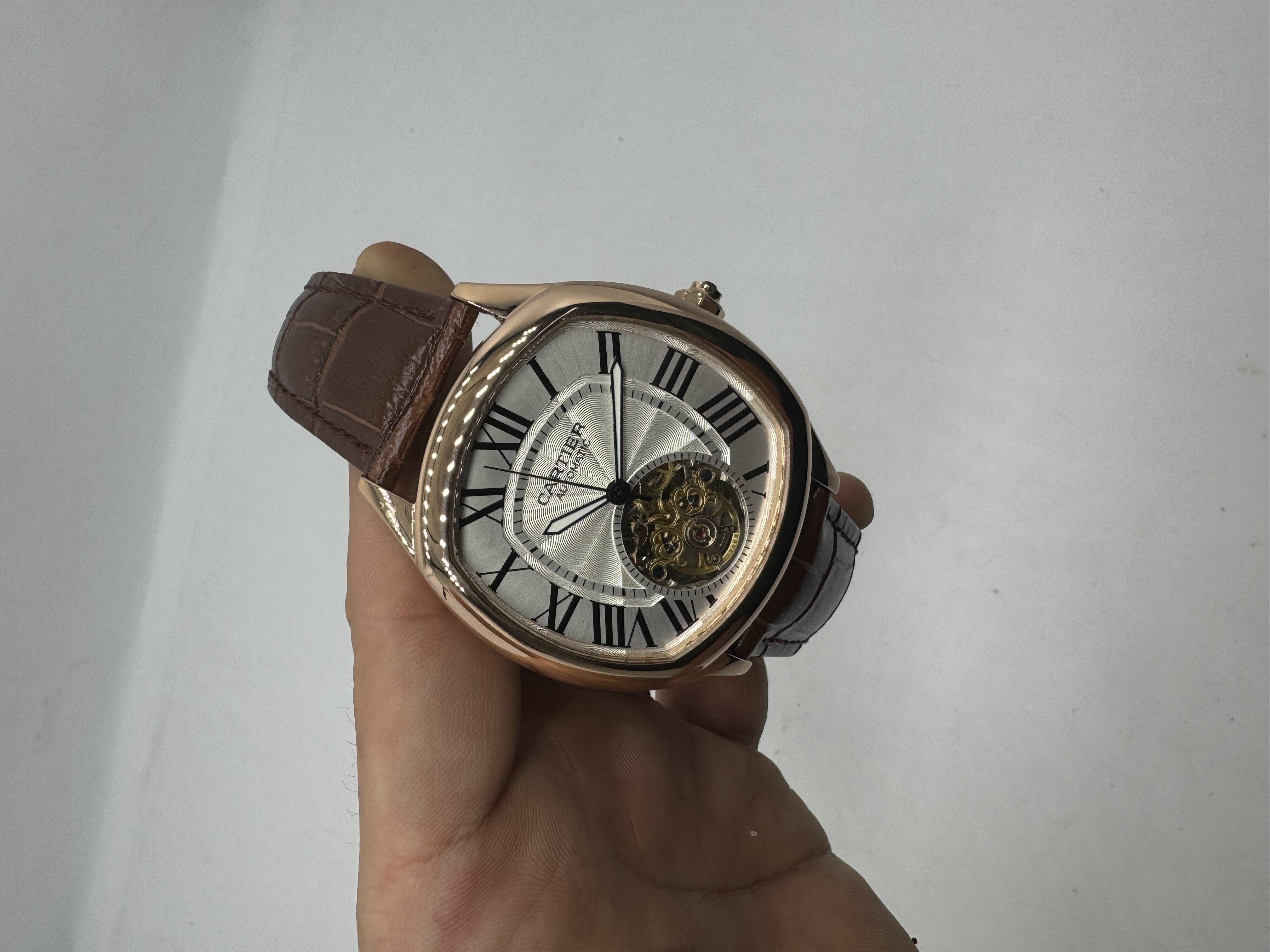 Cartier Drive TURBILHÃO Rosê Dial Prata Couro Marrom