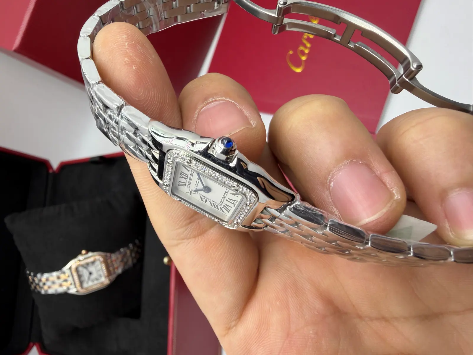 Cartier Panthere aço cravejado feminino