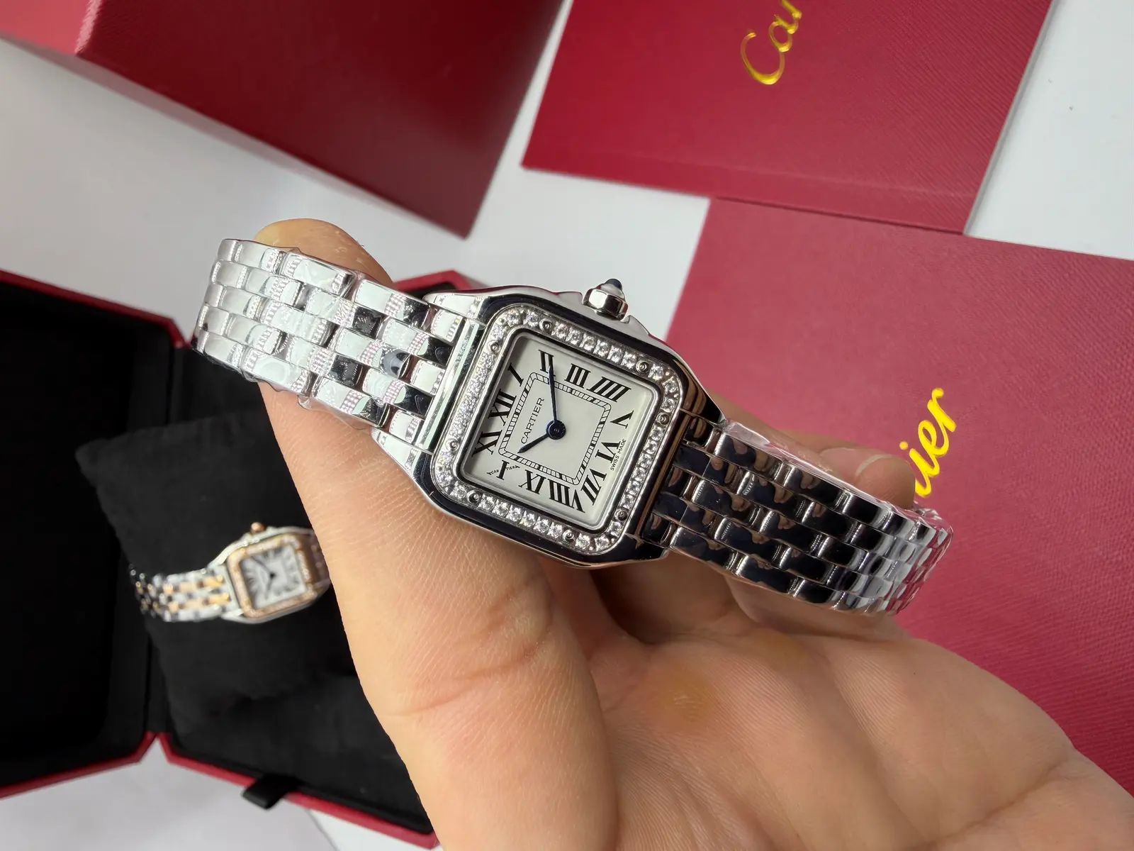 Cartier Panthere aço cravejado feminino