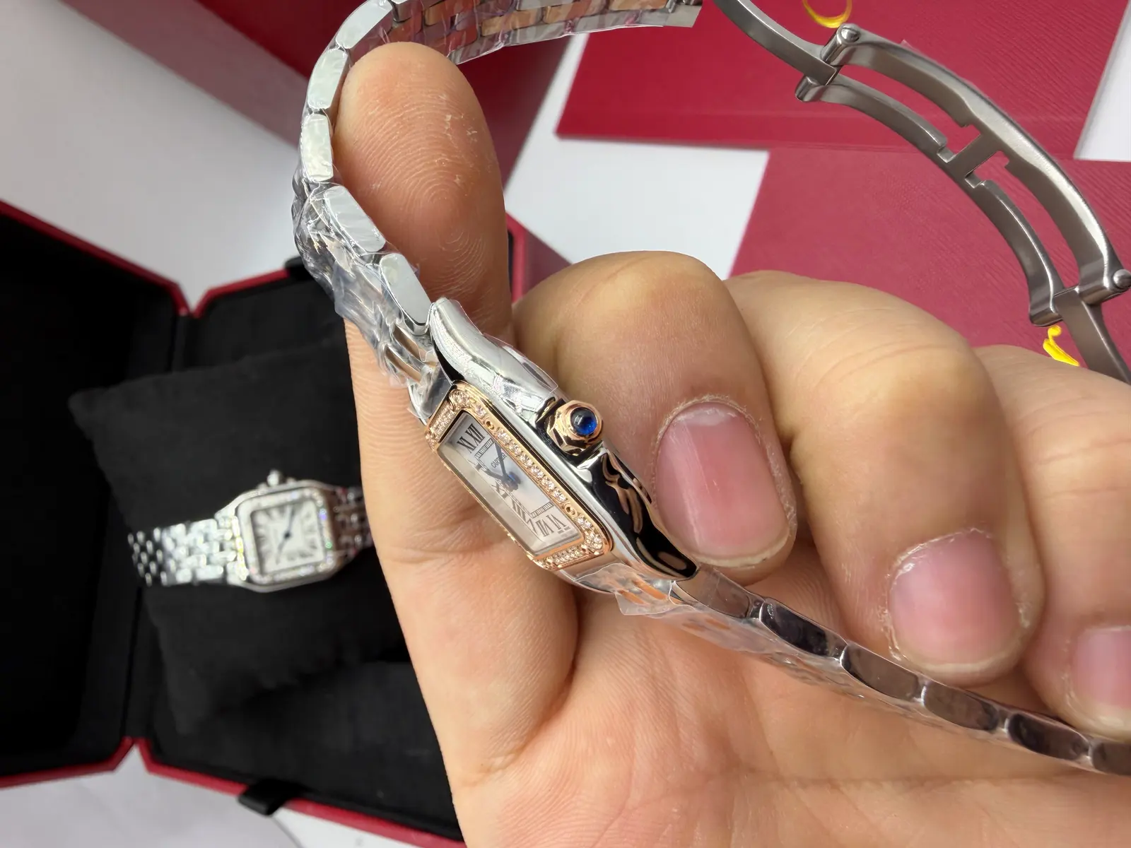 Cartier Panthere aço e Rosé cravejado feminino