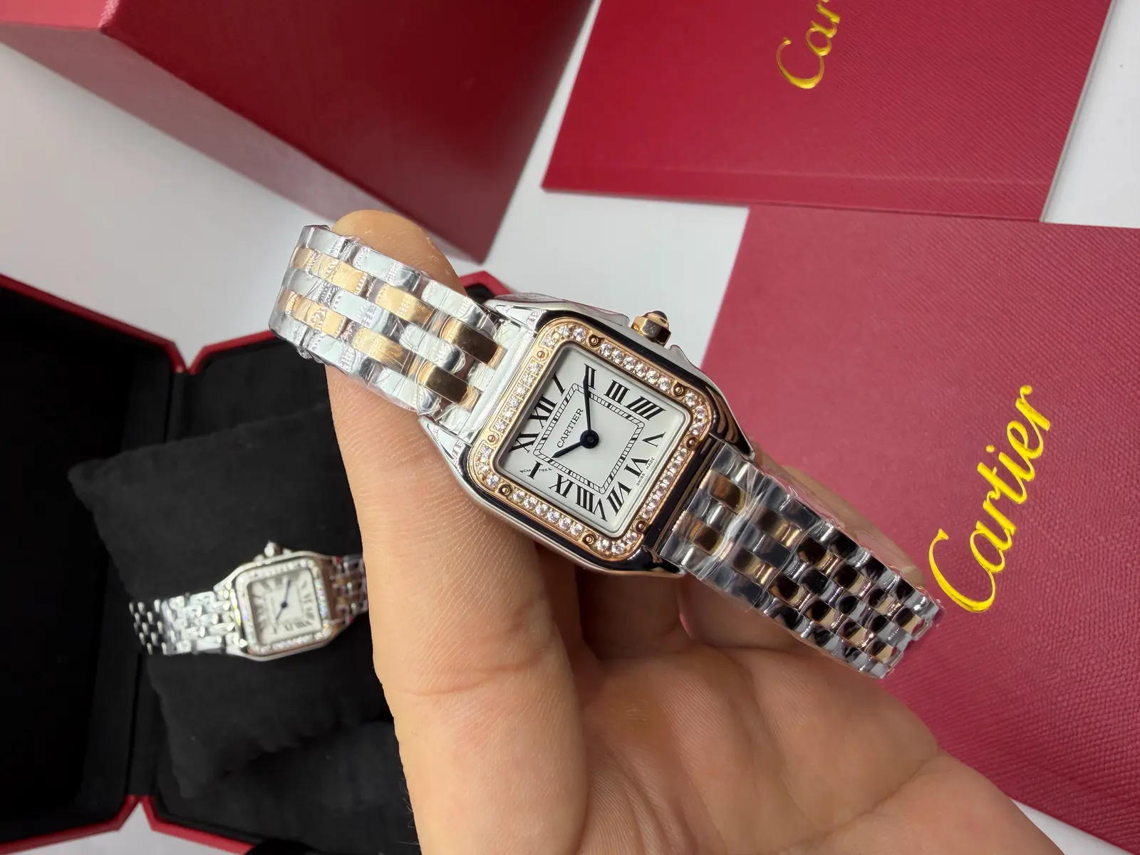 Cartier Panthere aço e Rosé cravejado feminino