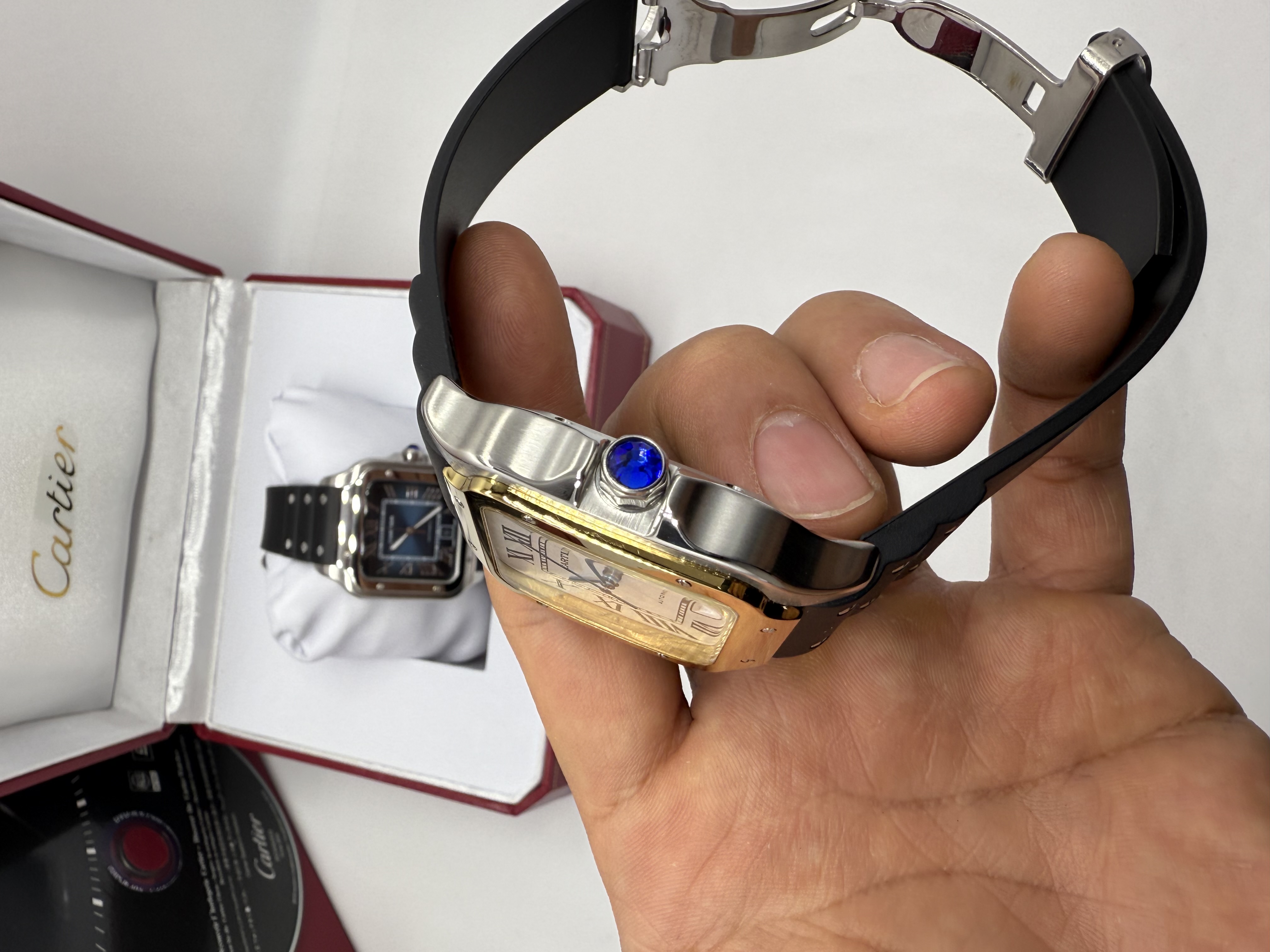 Cartier Santos Aço e ouro Borracha XL