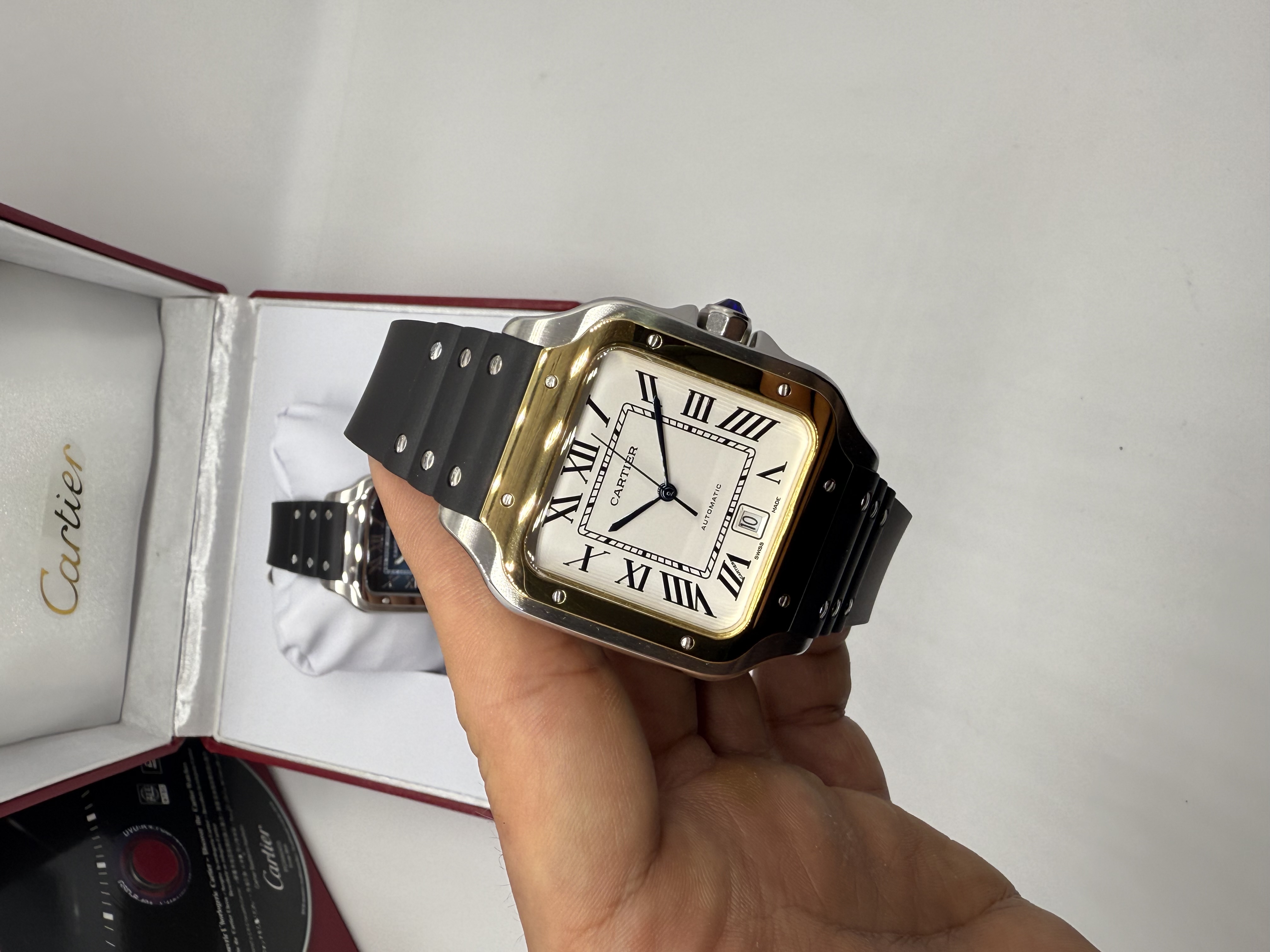 Cartier Santos Aço e ouro Borracha XL