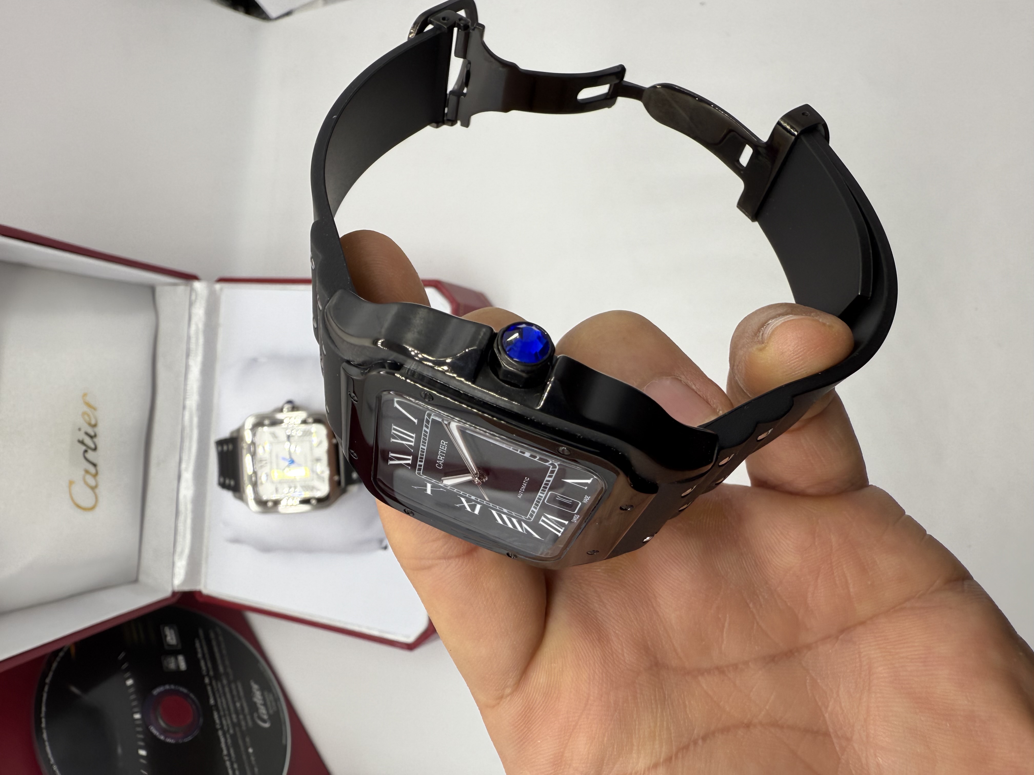 Cartier Santos ALL BLACK Borracha XL