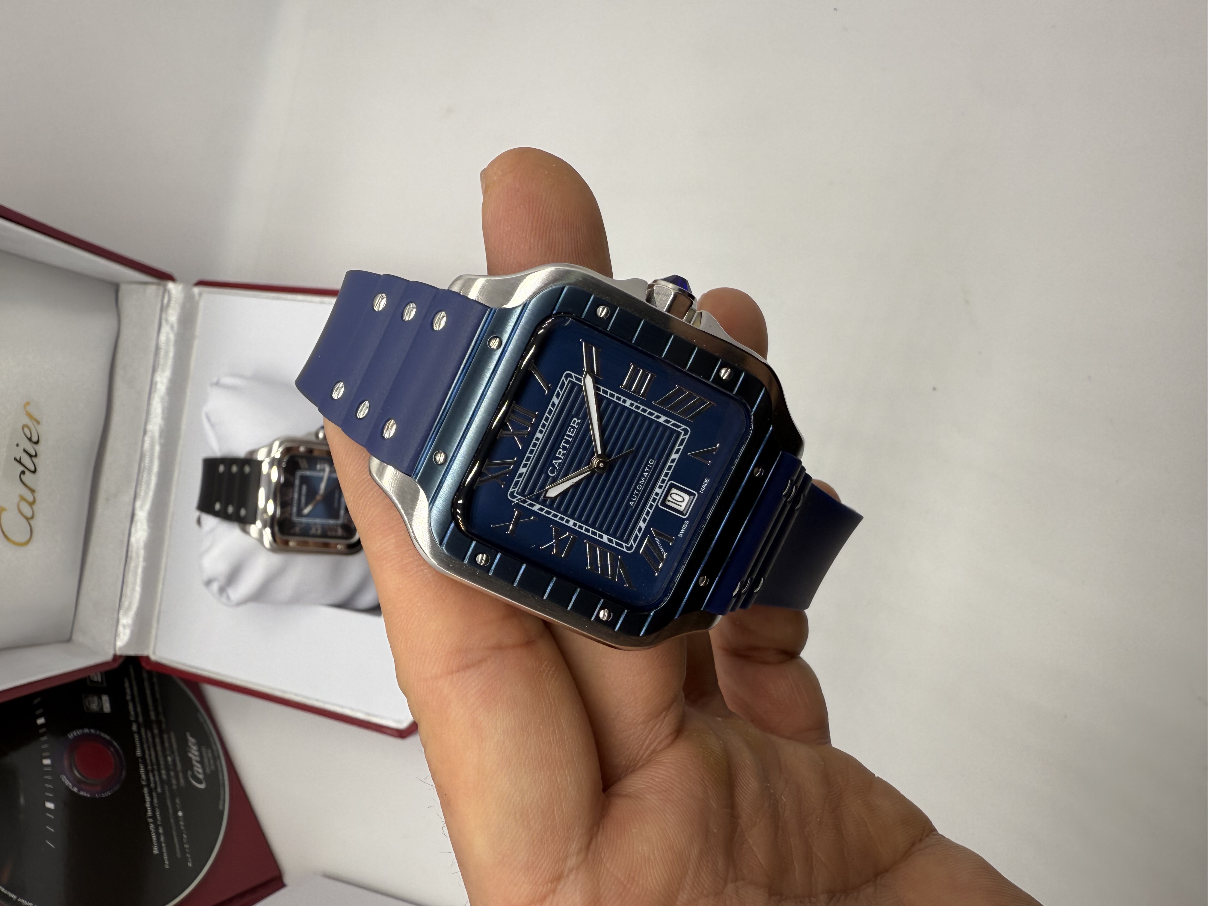 Cartier Santos Borracha Azul Dial Azul XL