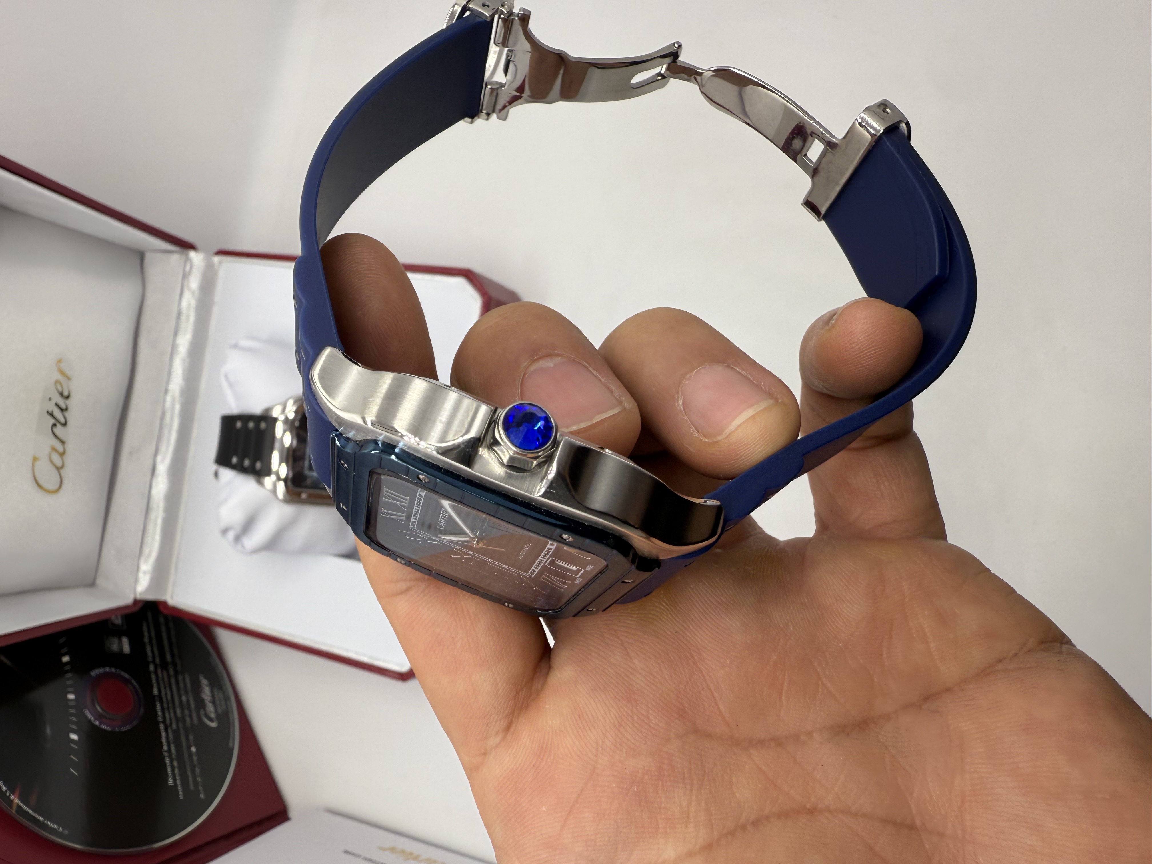 Cartier Santos Borracha Azul Dial Azul XL