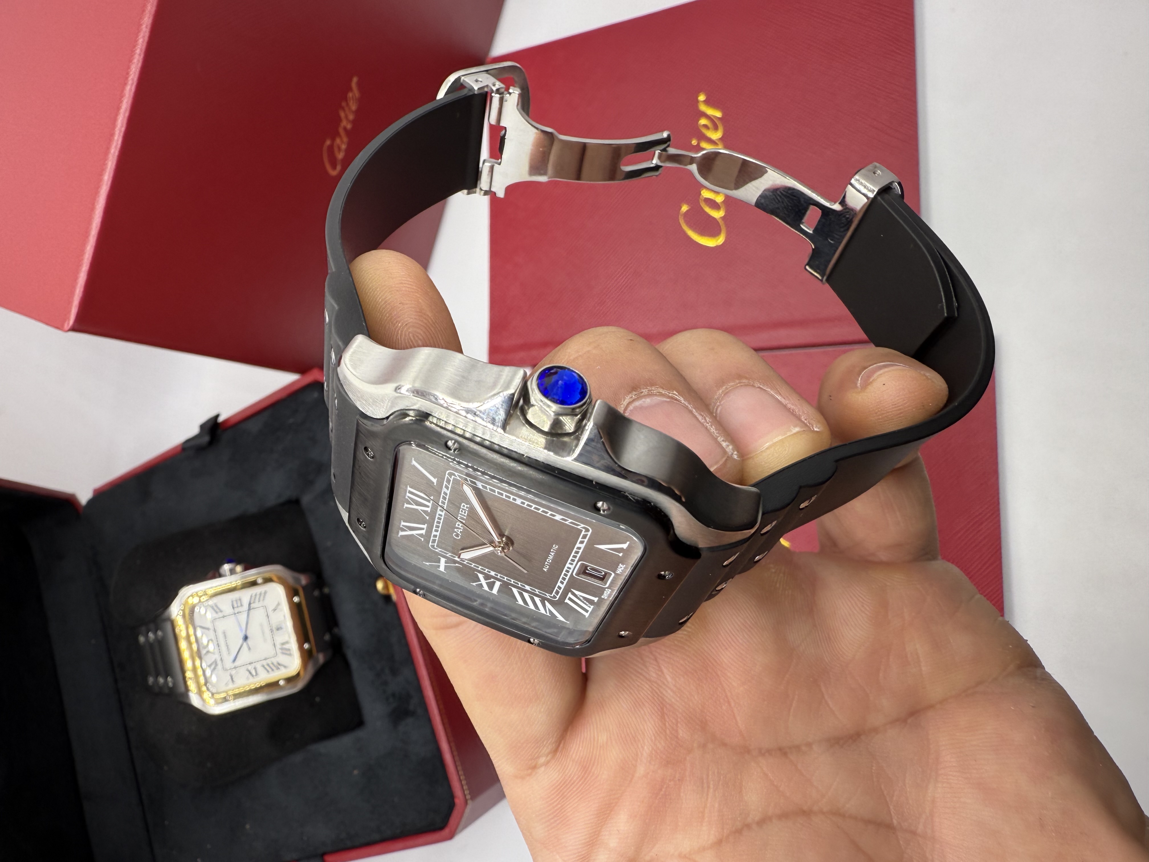 Cartier Santos Borracha Preto XL