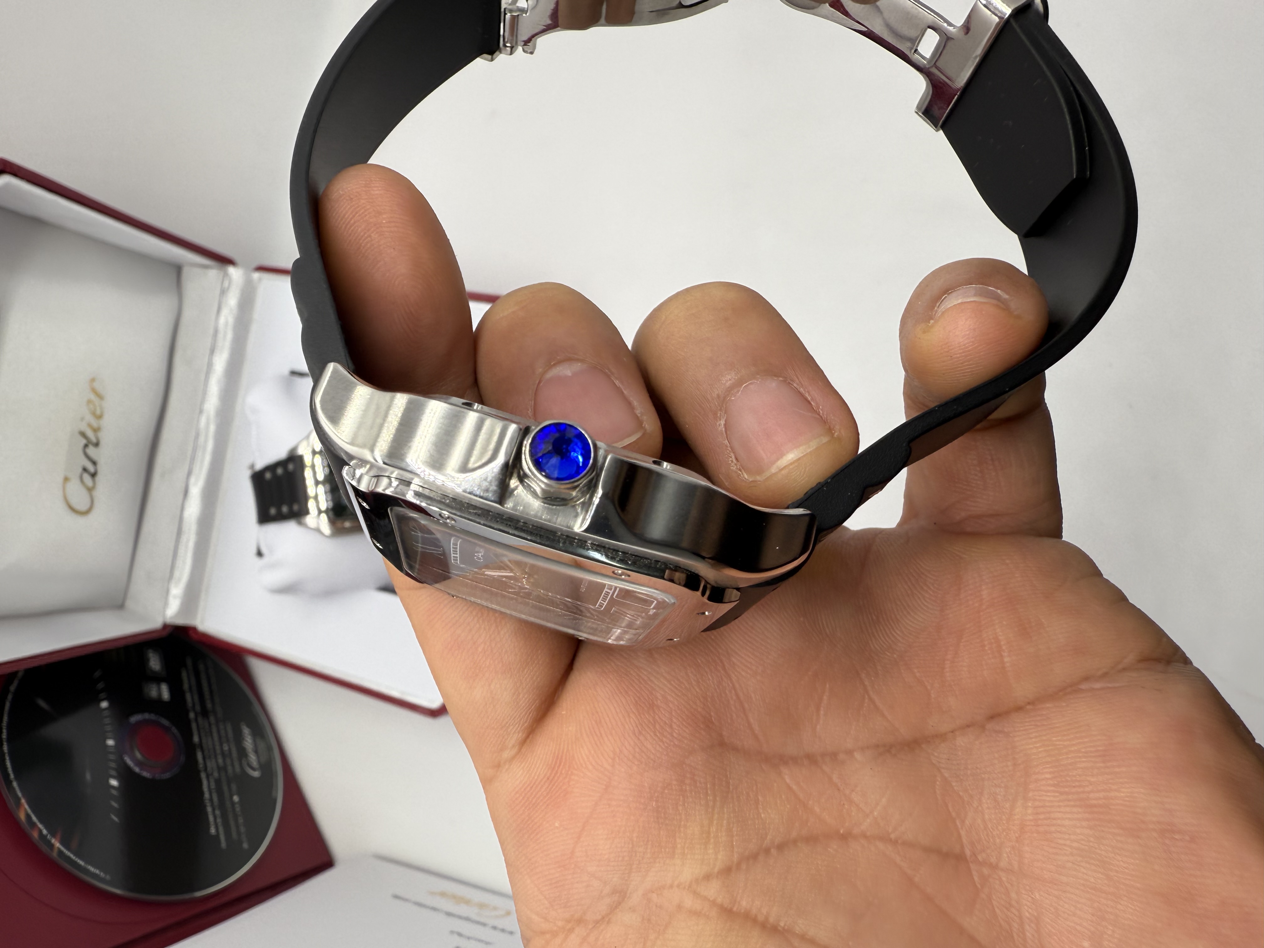 Cartier Santos Dial Azul Borracha XL