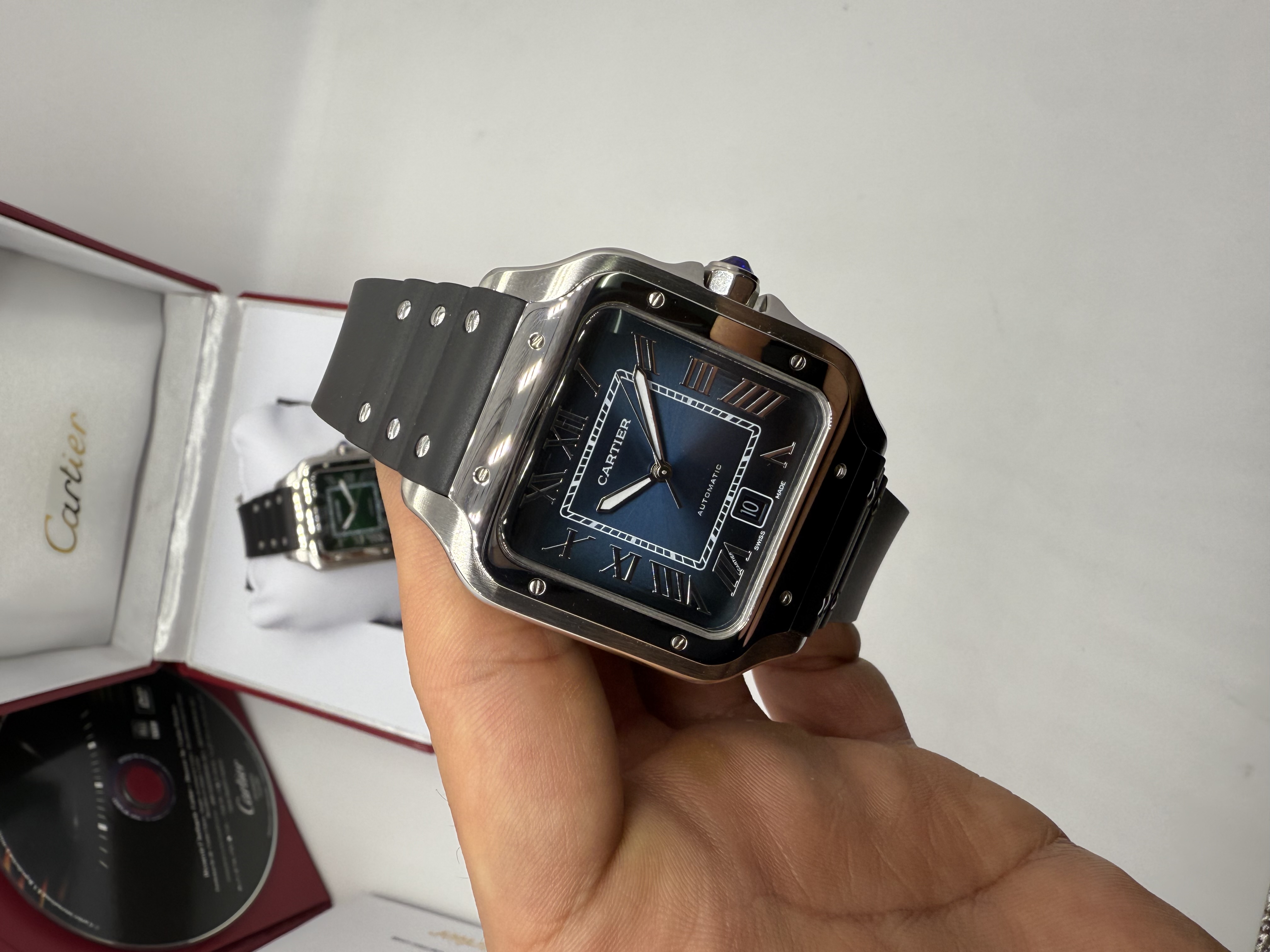 Cartier Santos Dial Azul Borracha XL