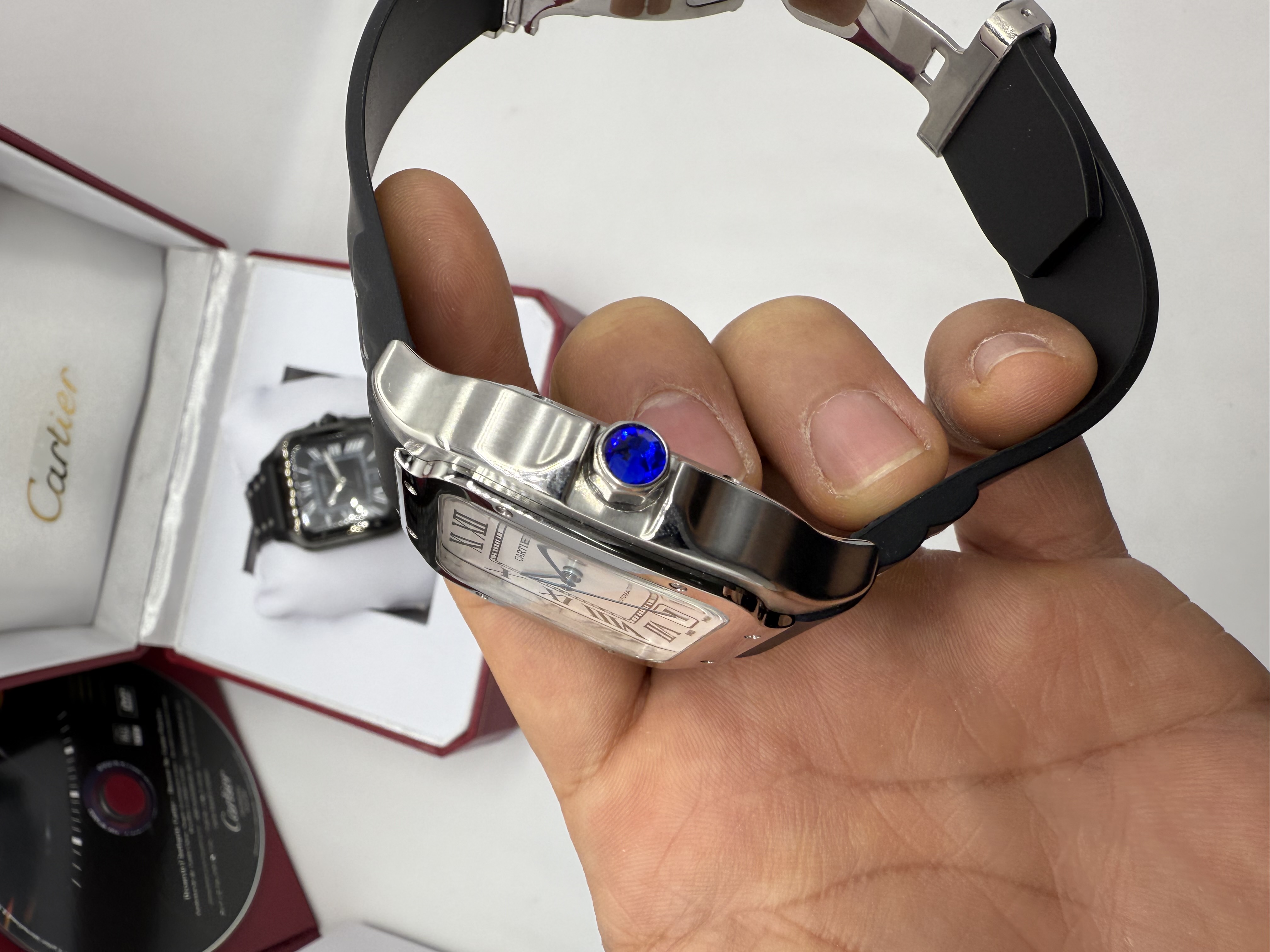 Cartier Santos Dial Branco Borracha XL