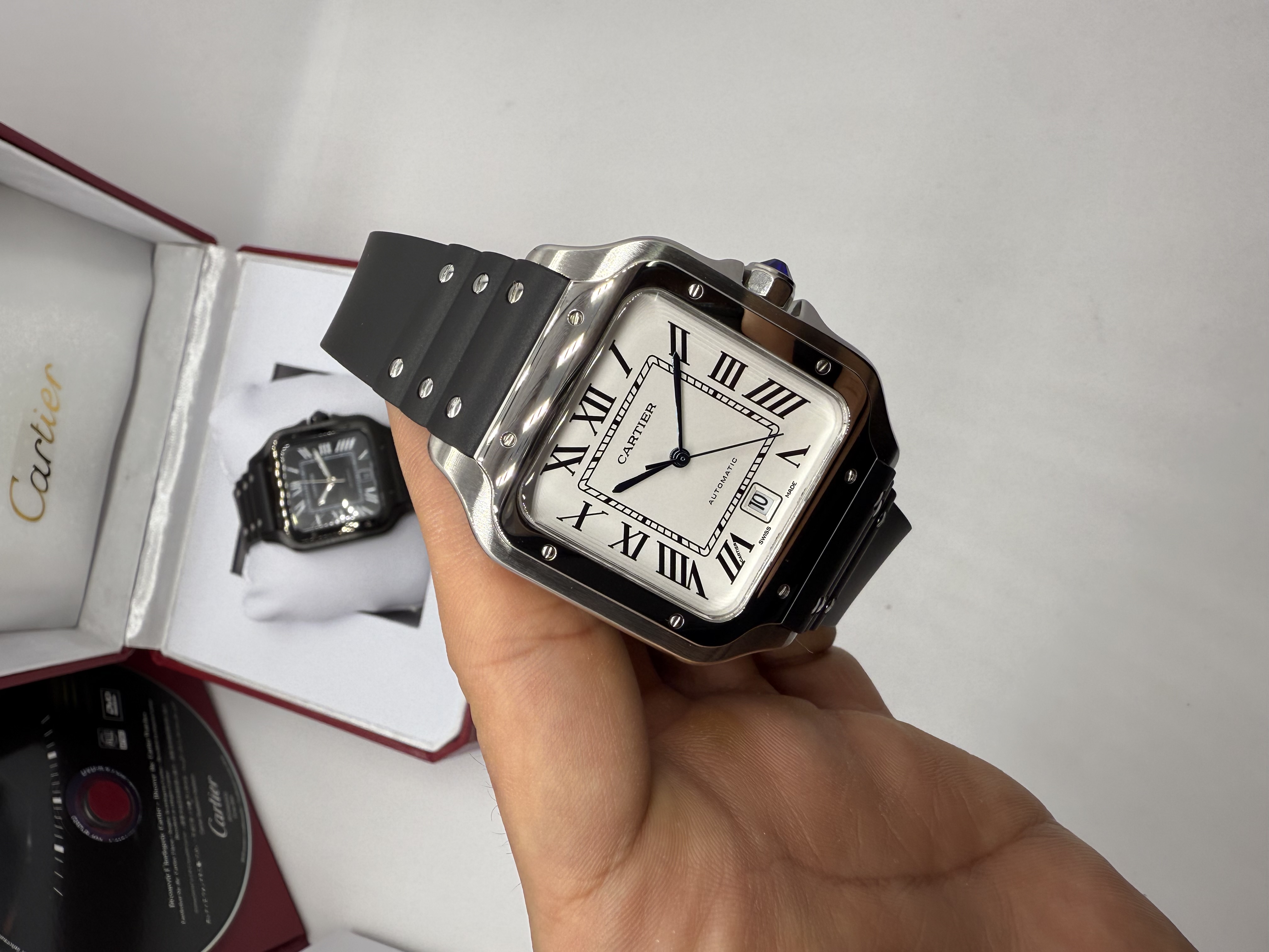Cartier Santos Dial Branco Borracha XL