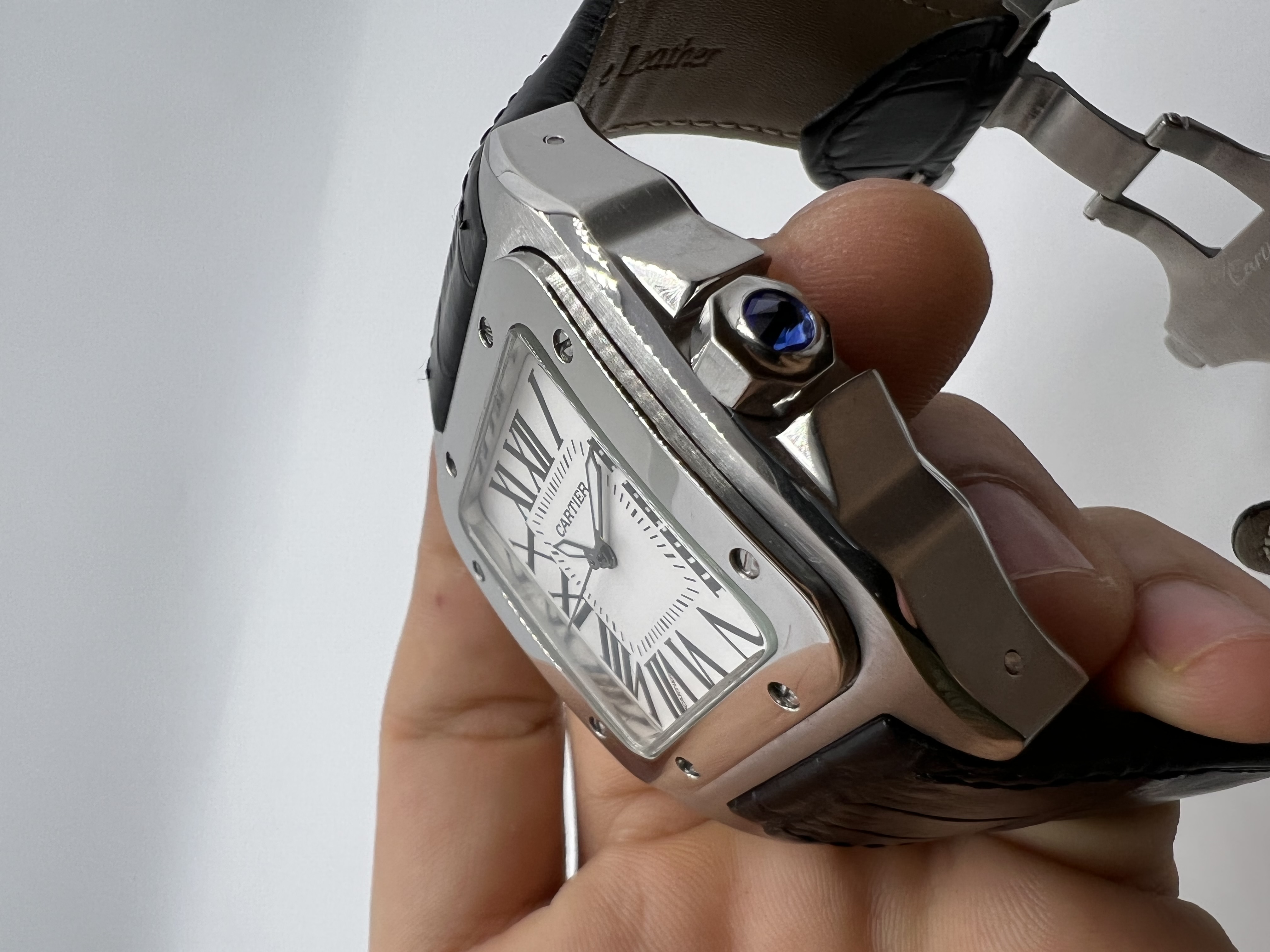 Cartier Santos Dial Branco Couro Preto XL