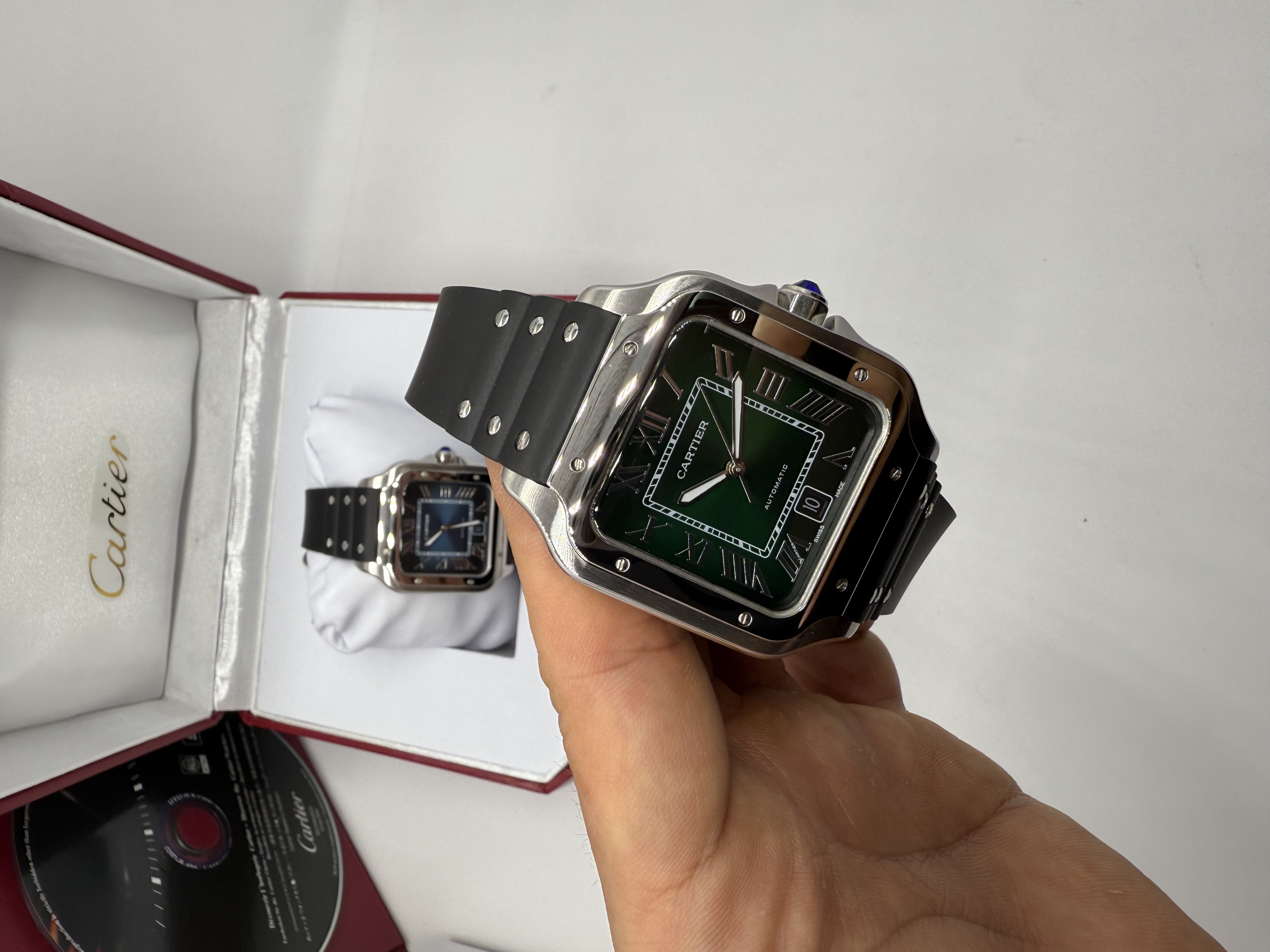 Cartier Santos Dial Verde Borracha XL