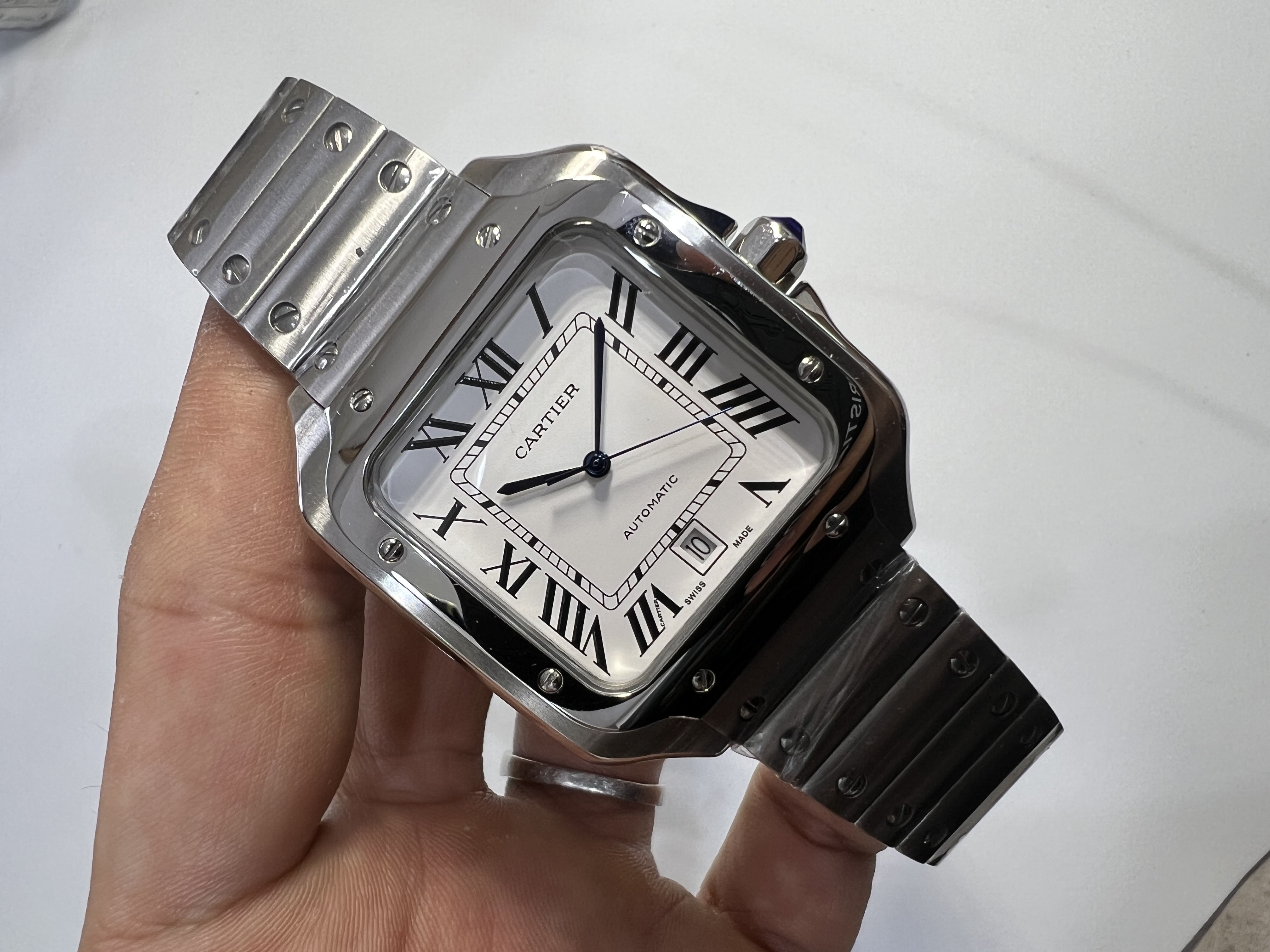 Cartier Santos L Dial Branco Aço XL
