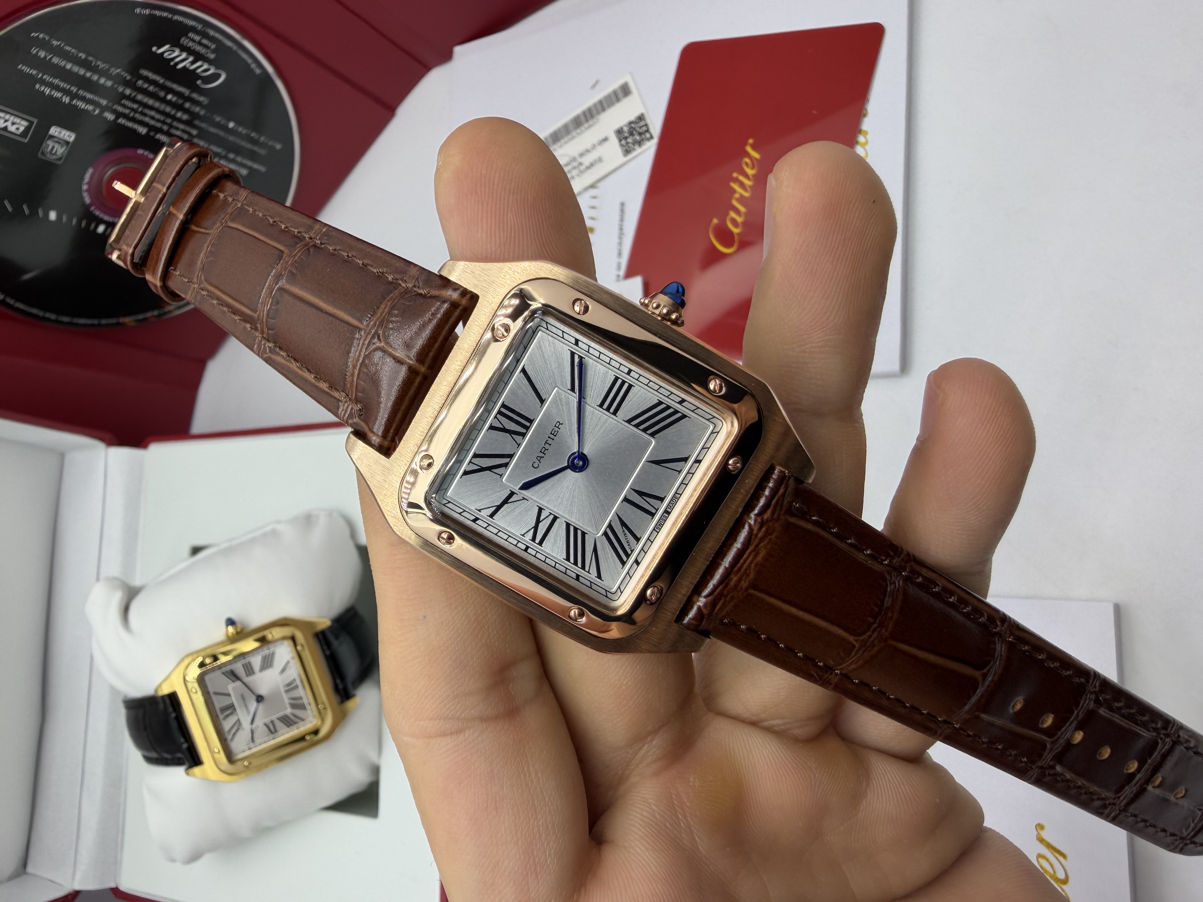 Cartier Santos Rosê Couro Marrom