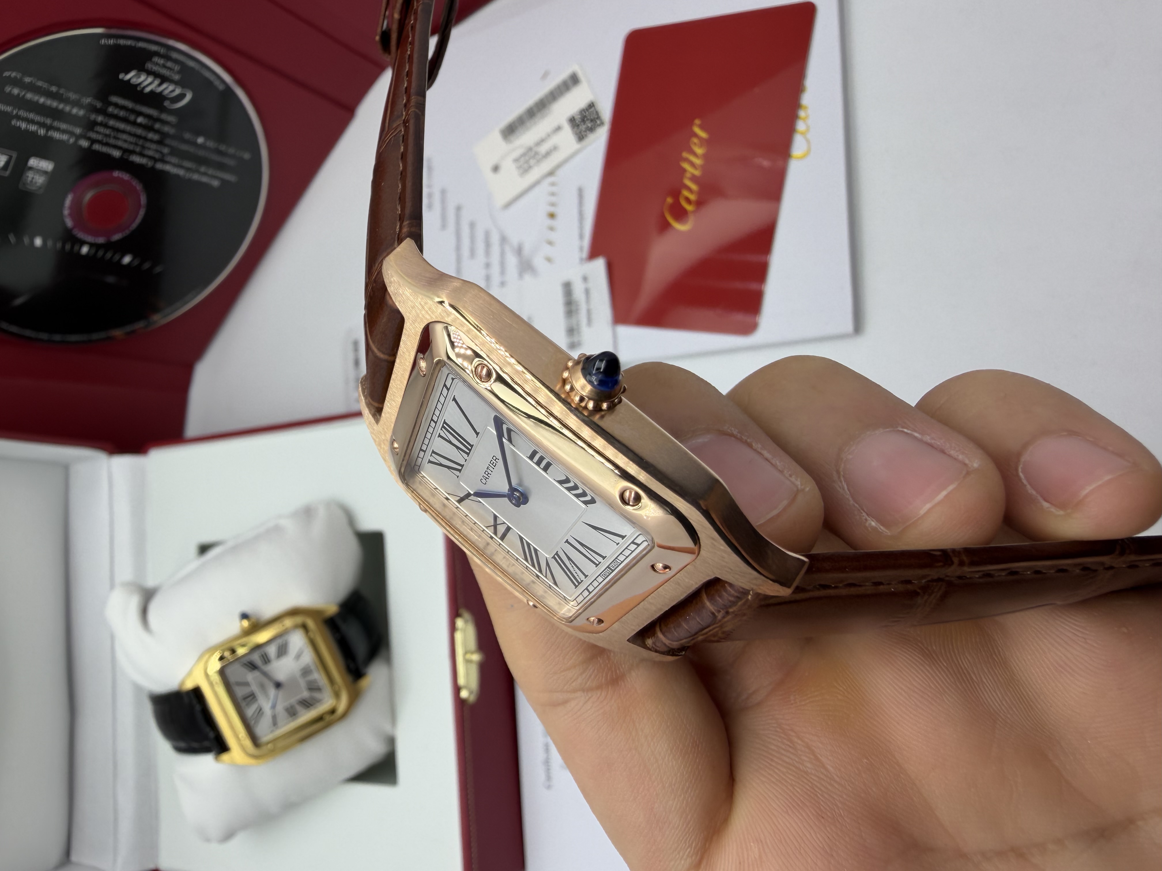 Cartier Santos Rosê Couro Marrom