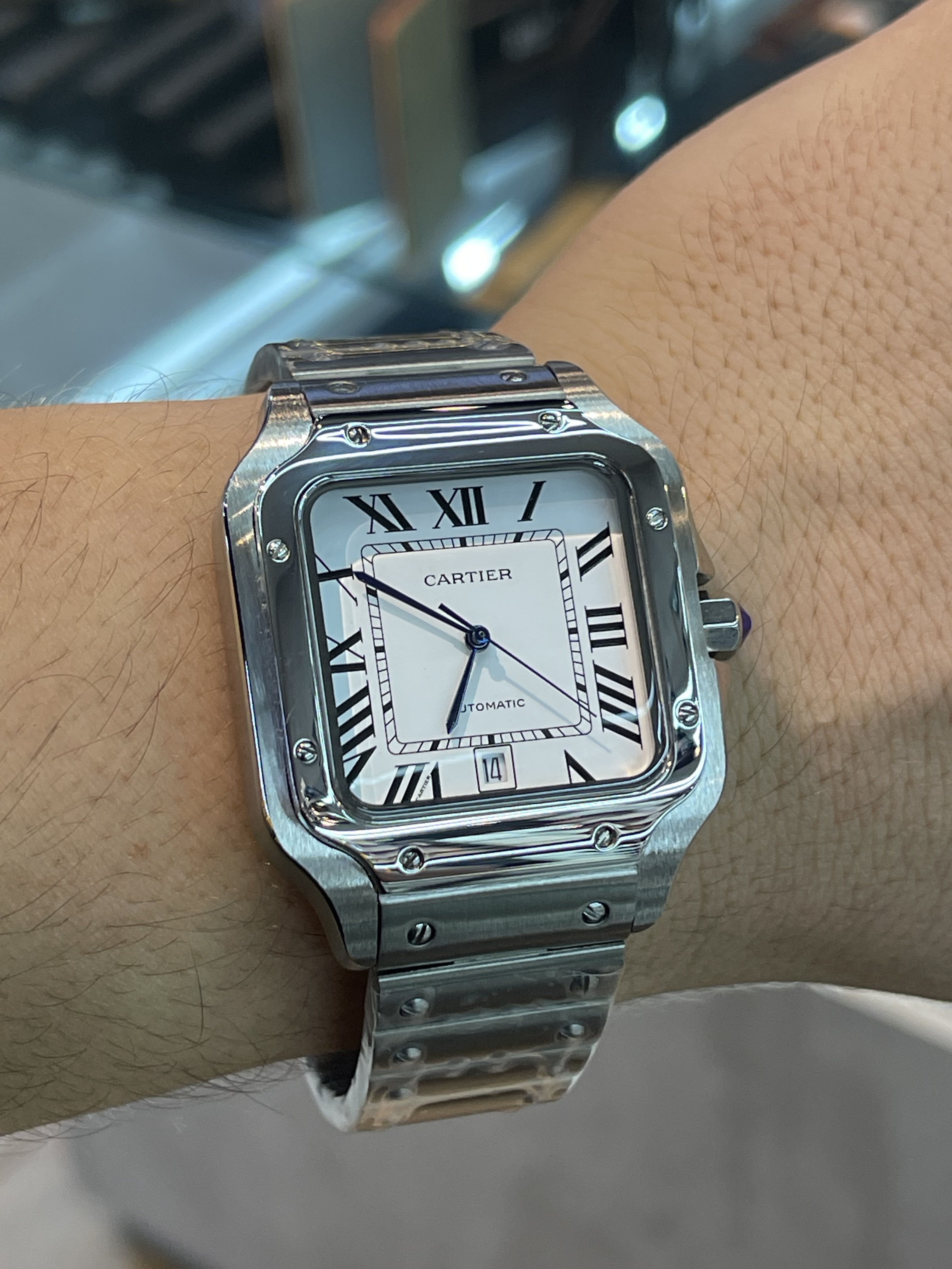 Cartier Santos L Dial Branco Aço XL
