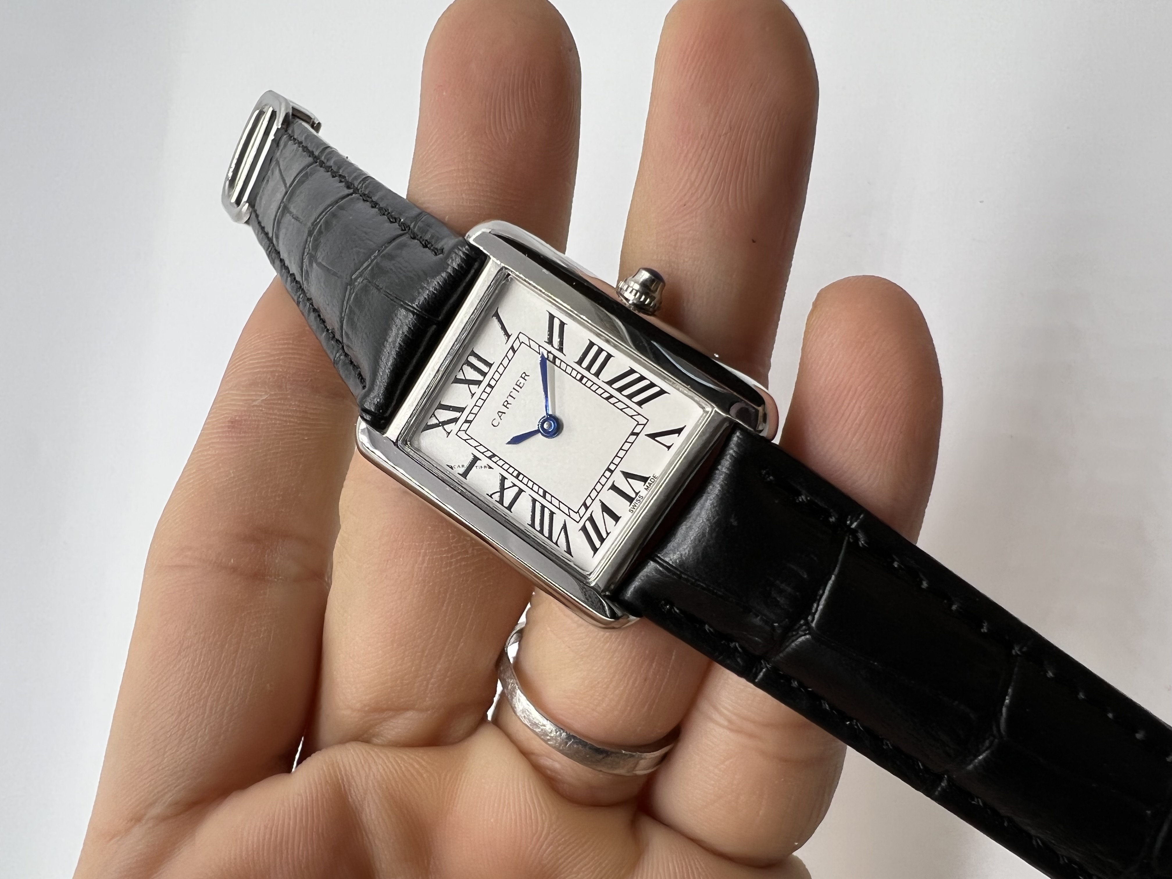 Cartier Tank Solo Couro Preto Médio