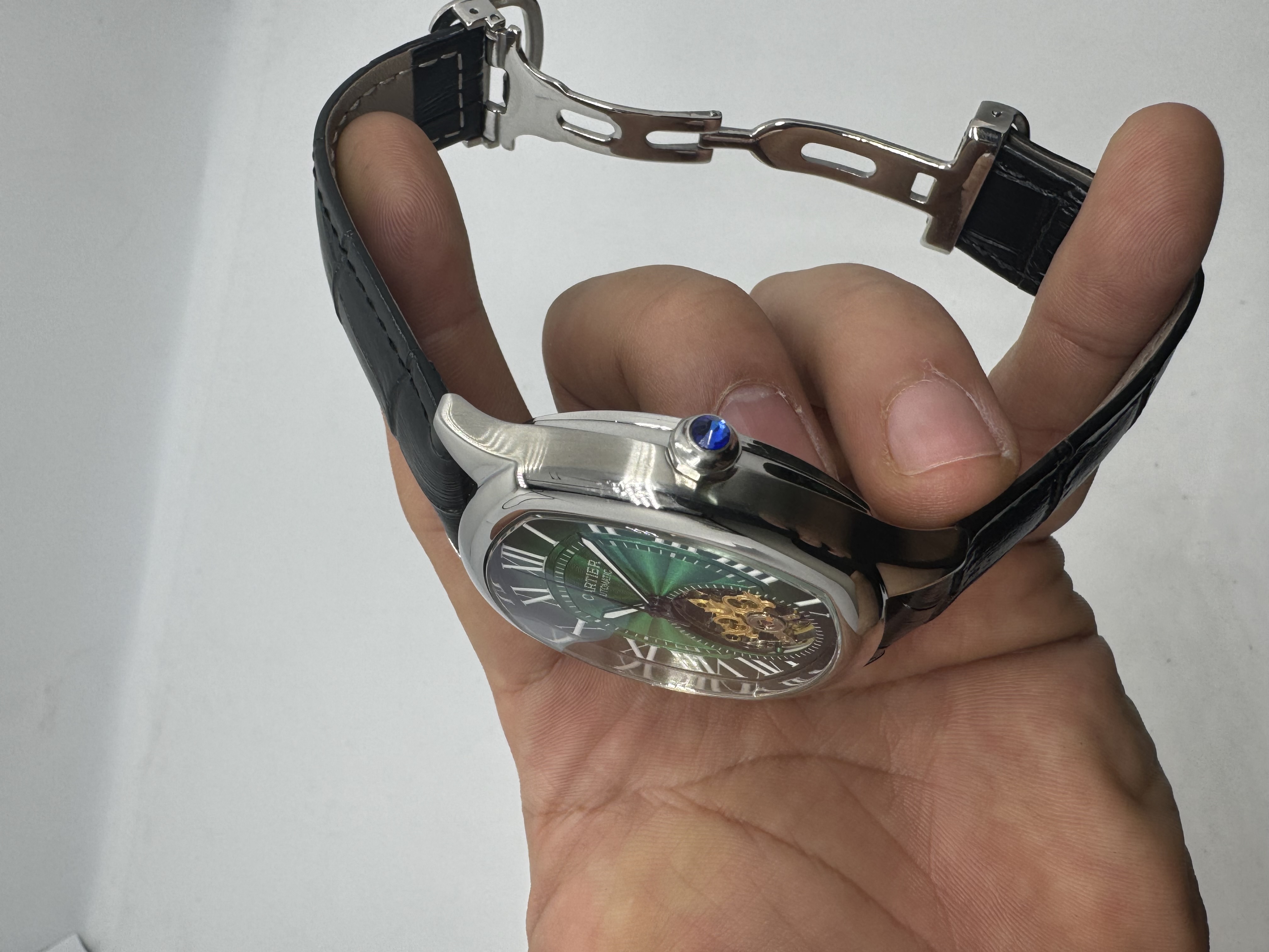 Cartier TURBILHÃO Dial Verde Couro Preto