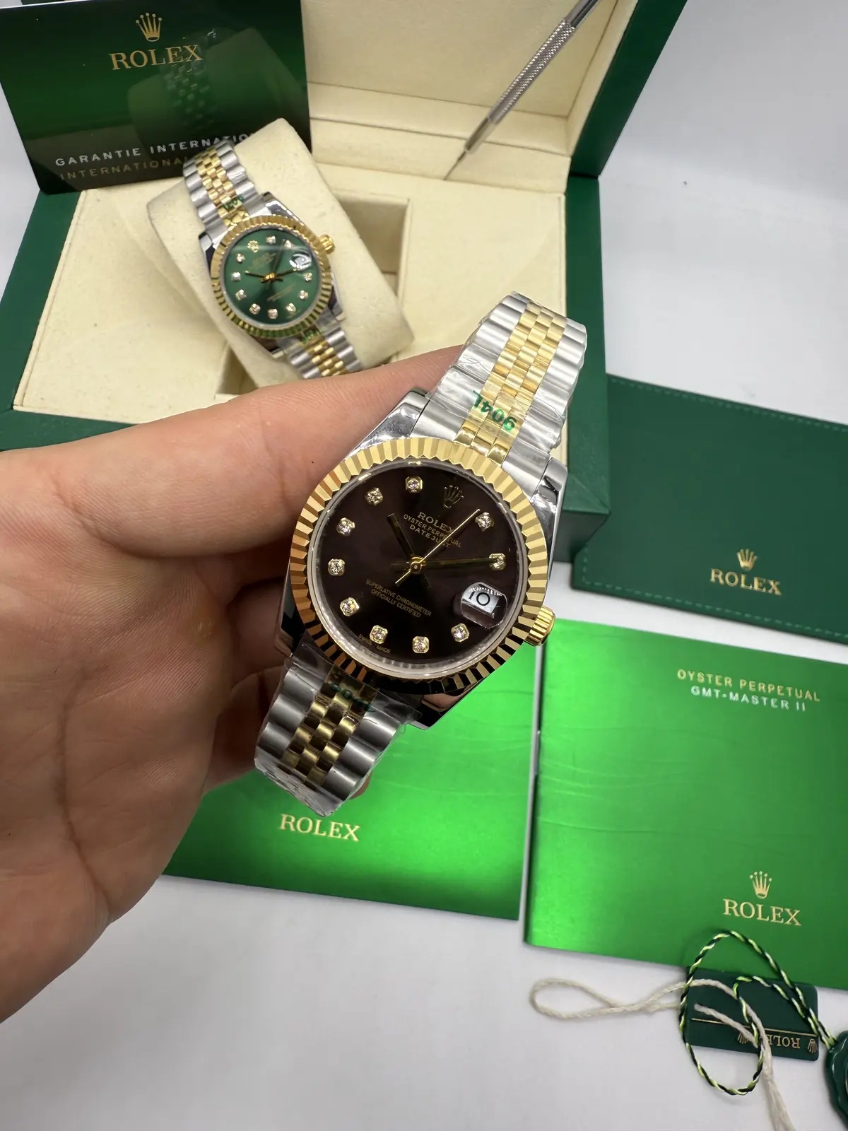 Rolex Datejust Prata com Dourado dial Marrom