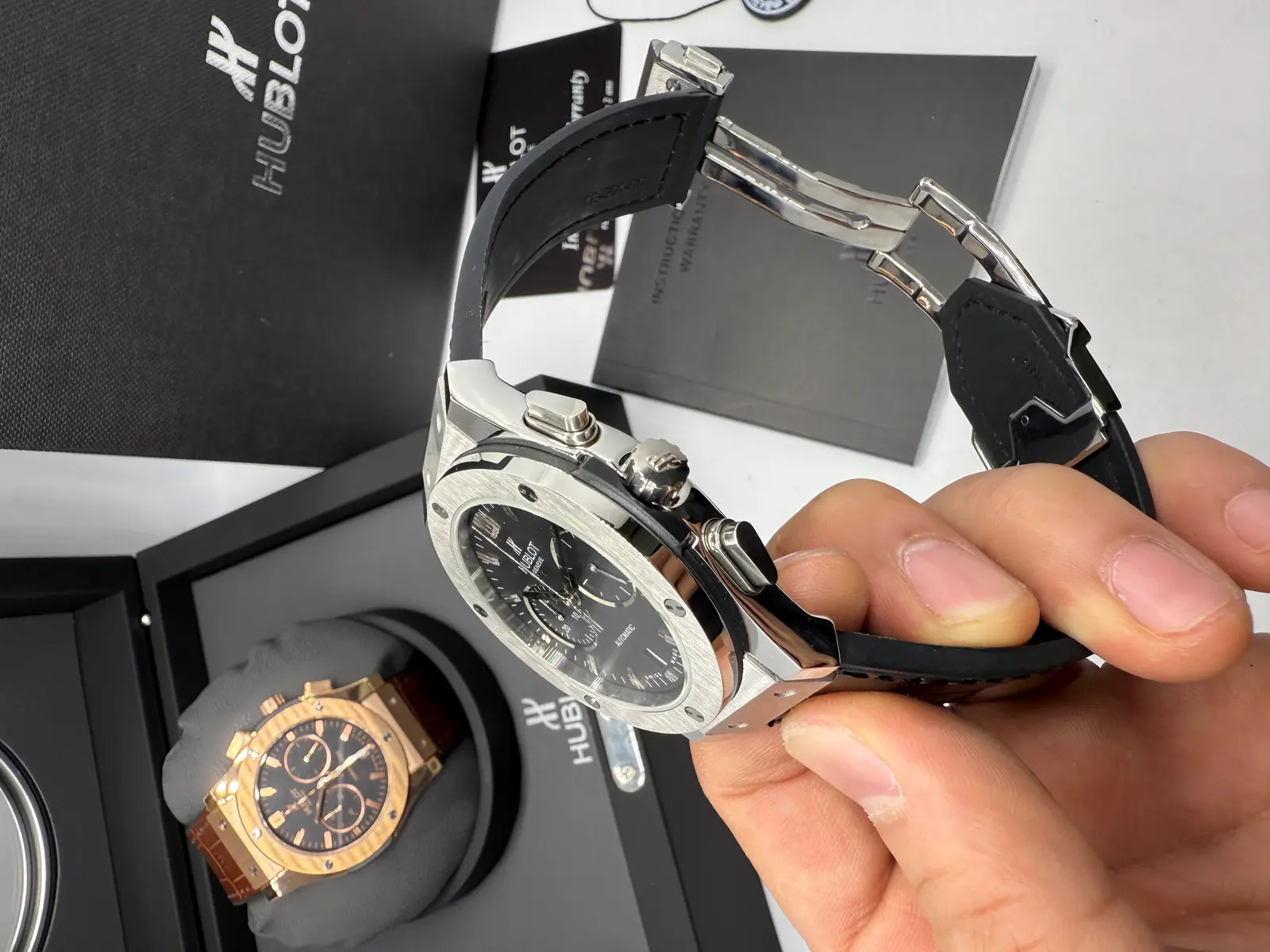 Hublot Classic Fusion Prata couro Preto