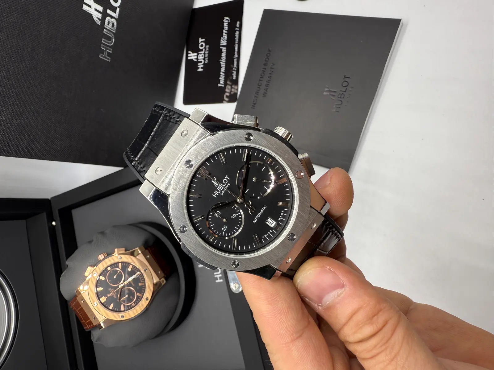 Hublot Classic Fusion Prata couro Preto
