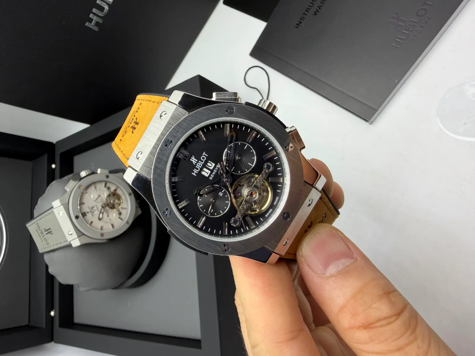 Hublot Classic Prata Dial Preto Turbilhão