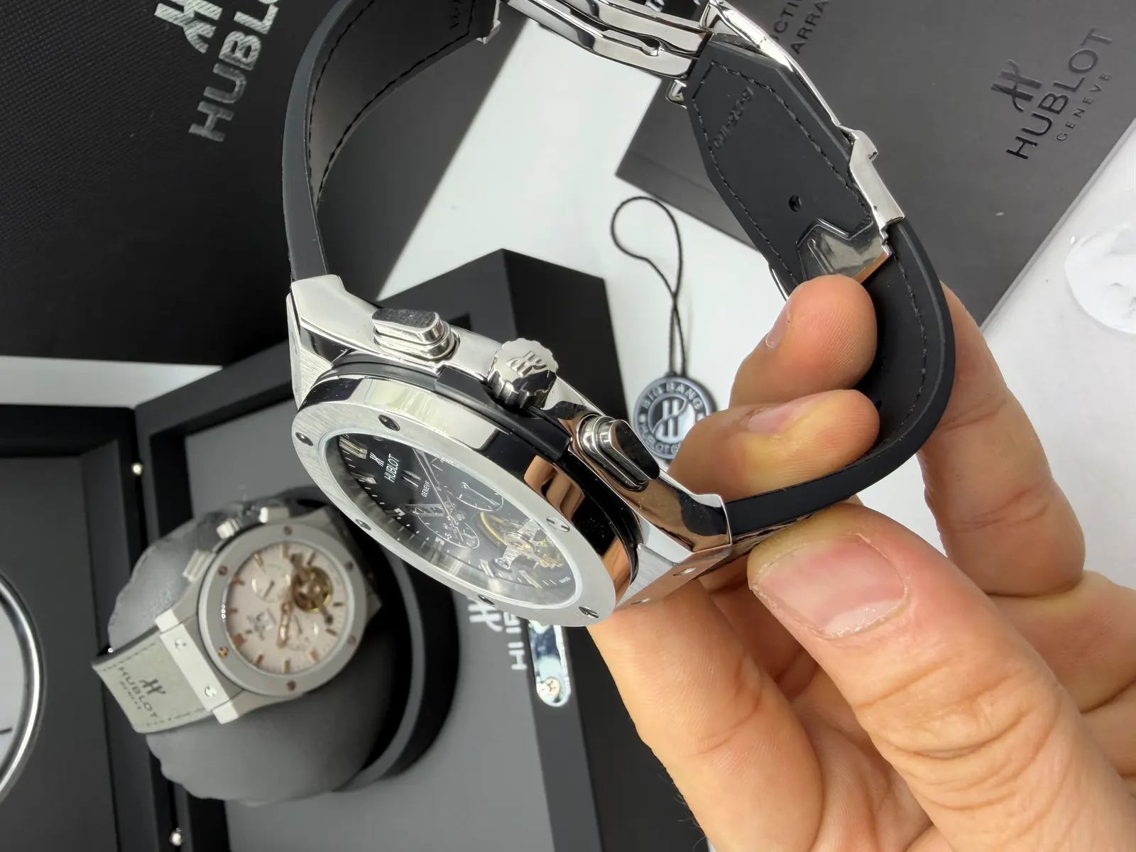 Hublot Classic Prata Dial Preto Turbilhão