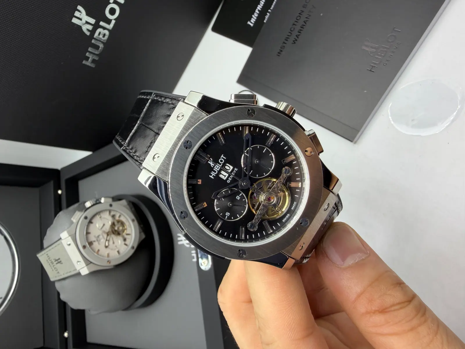 Hublot Classic Prata Dial Preto Turbilhão
