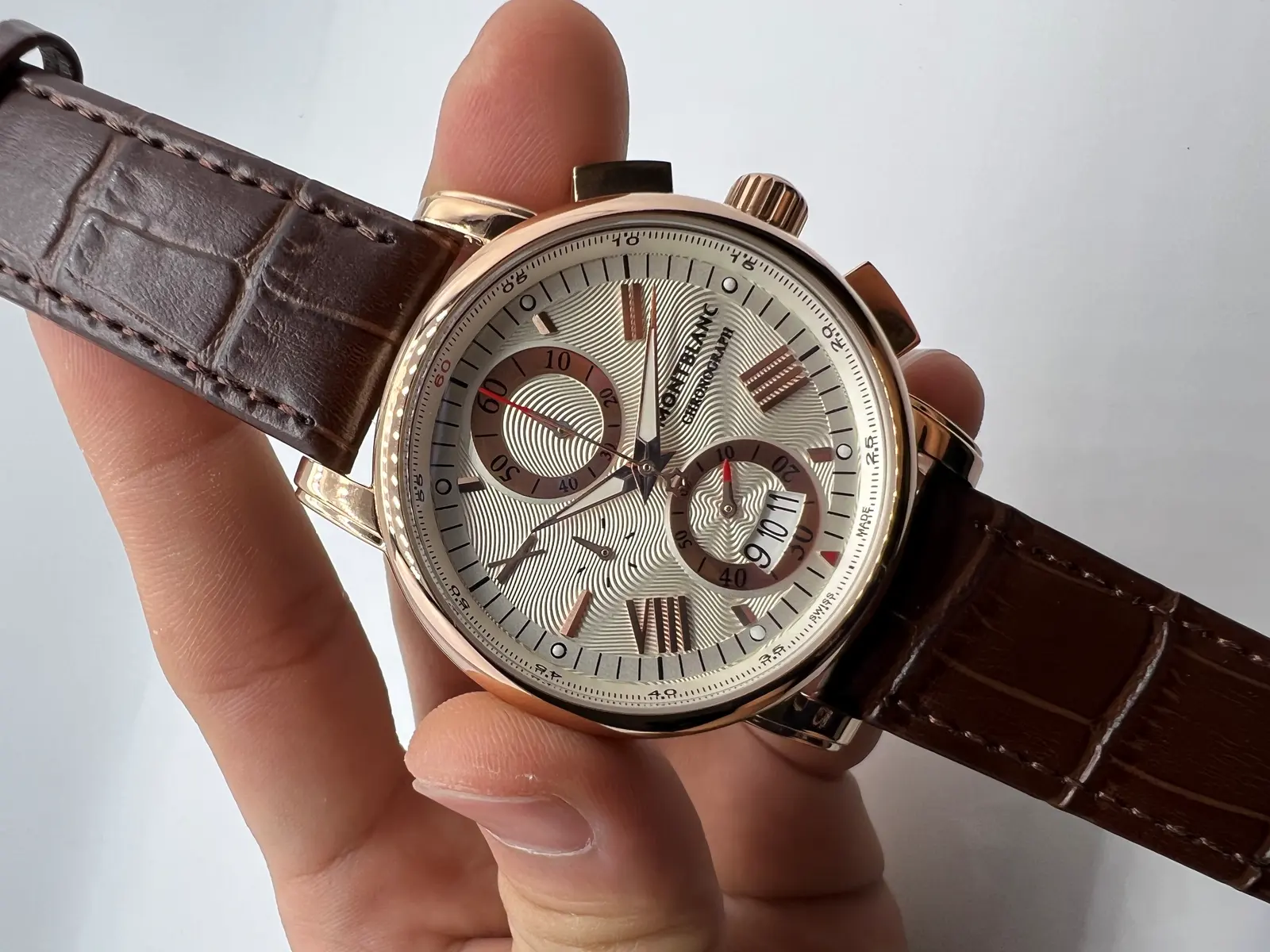 Montblanc Star Legacy Rosé Dial branco Couro marrom