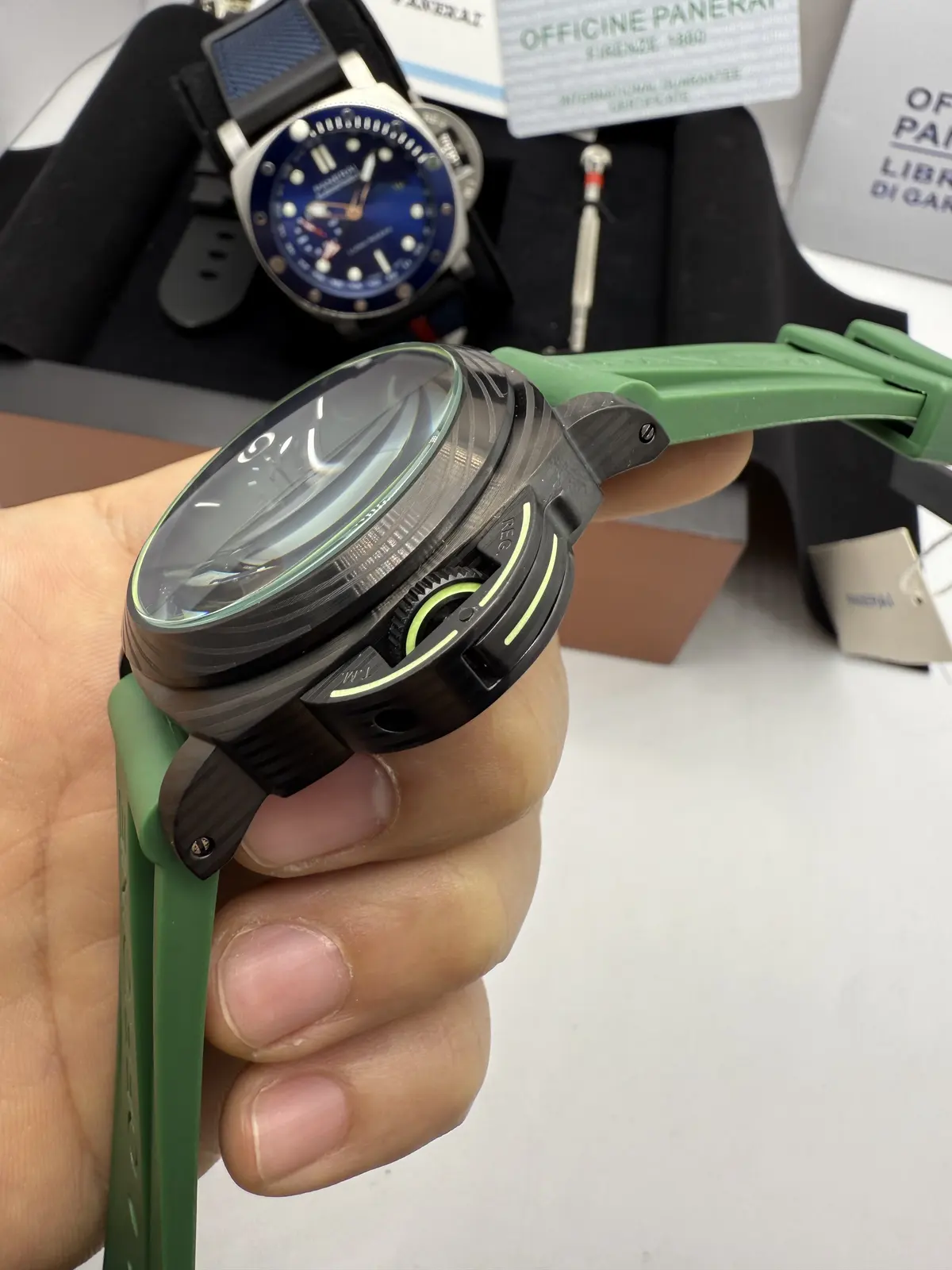 Panerai Luminor Marina Preto Dial Preto Pulseira Vermelha