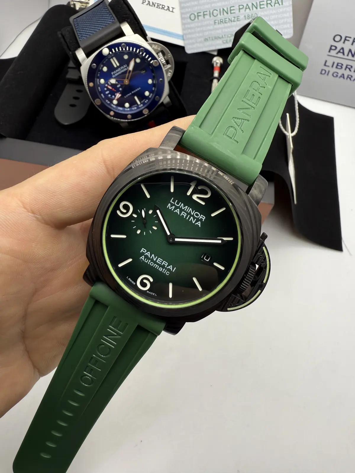 Panerai Luminor Marina Preto Dial Preto Pulseira Vermelha