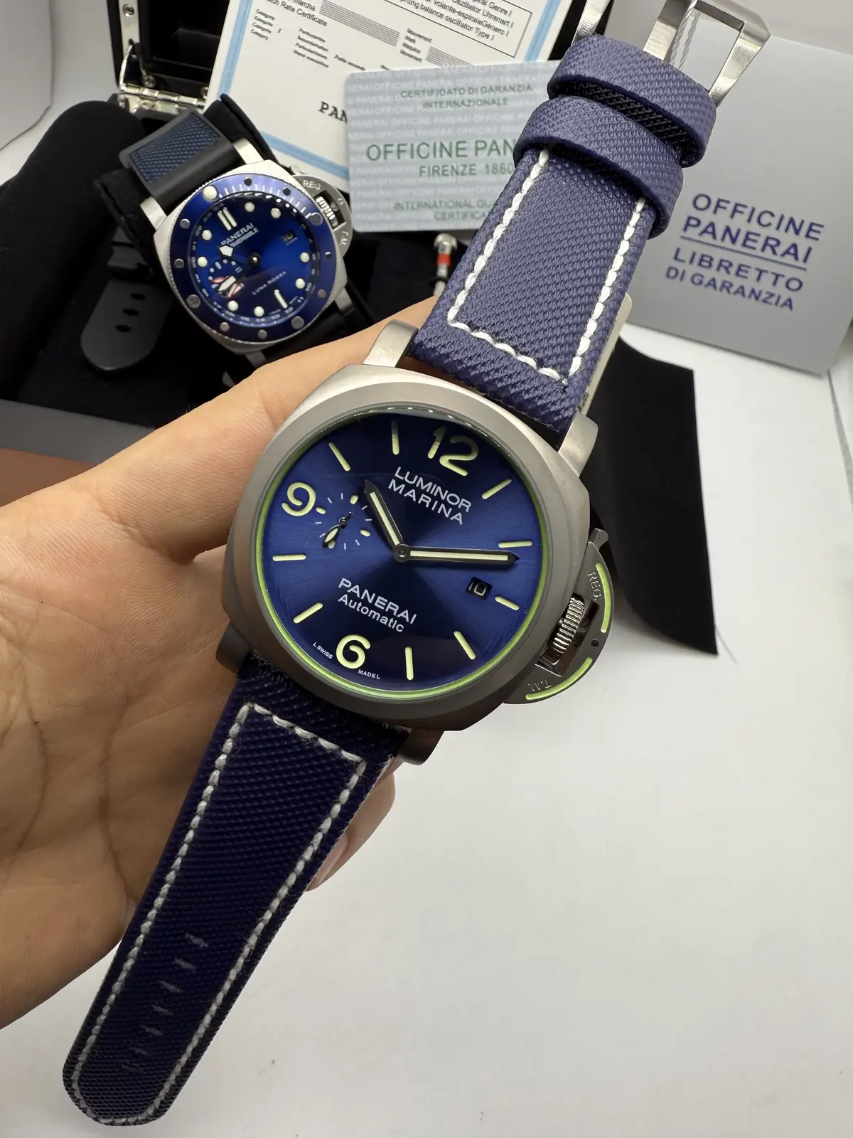 Panerai Marina Prata Dial Azul