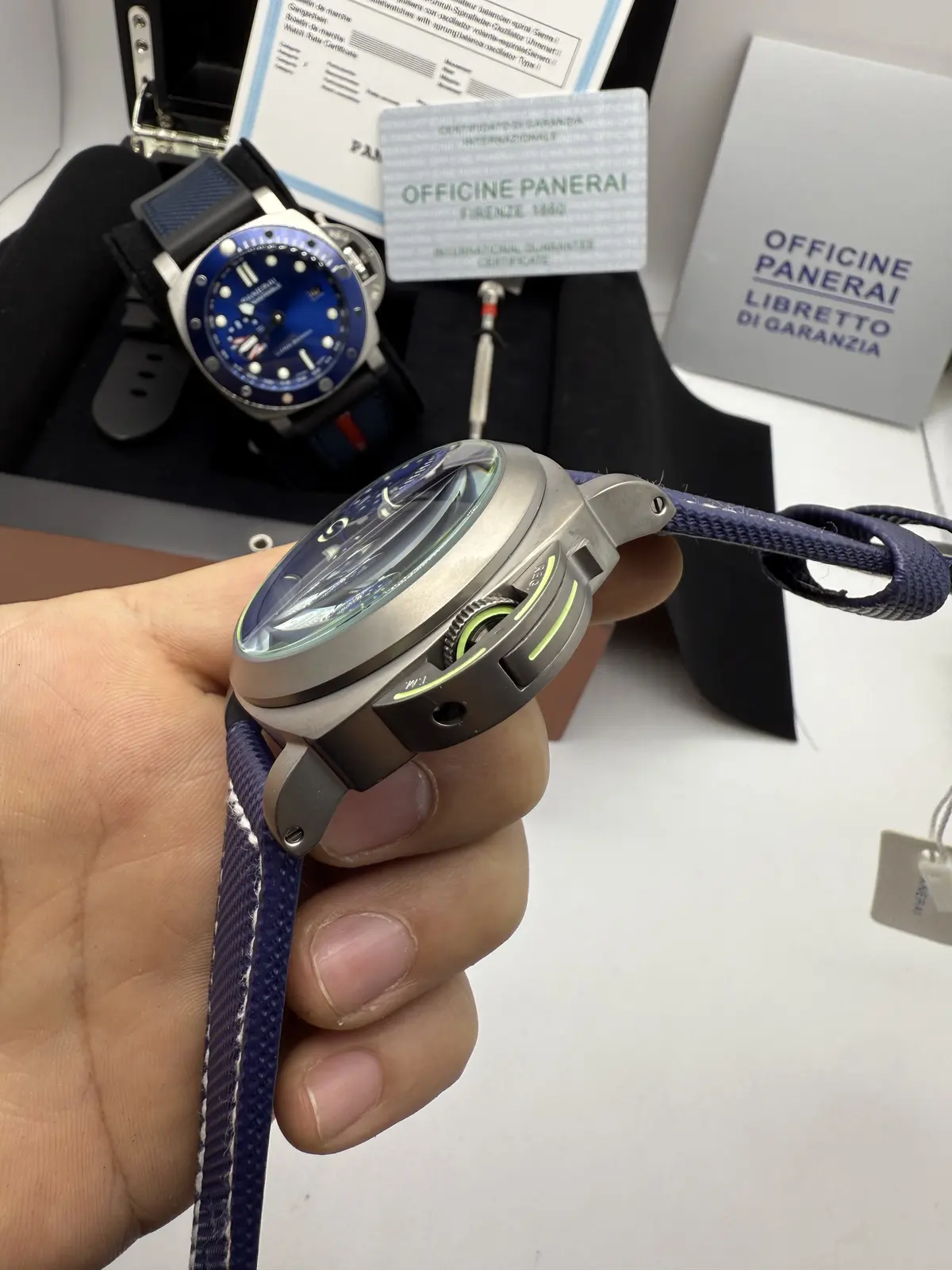 Panerai Marina Prata Dial Azul