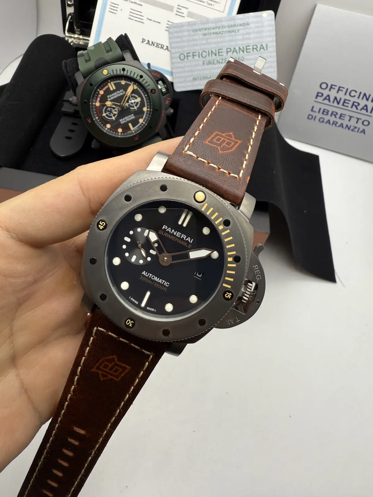 Panerai Submersible Grafite Pulseira Couro