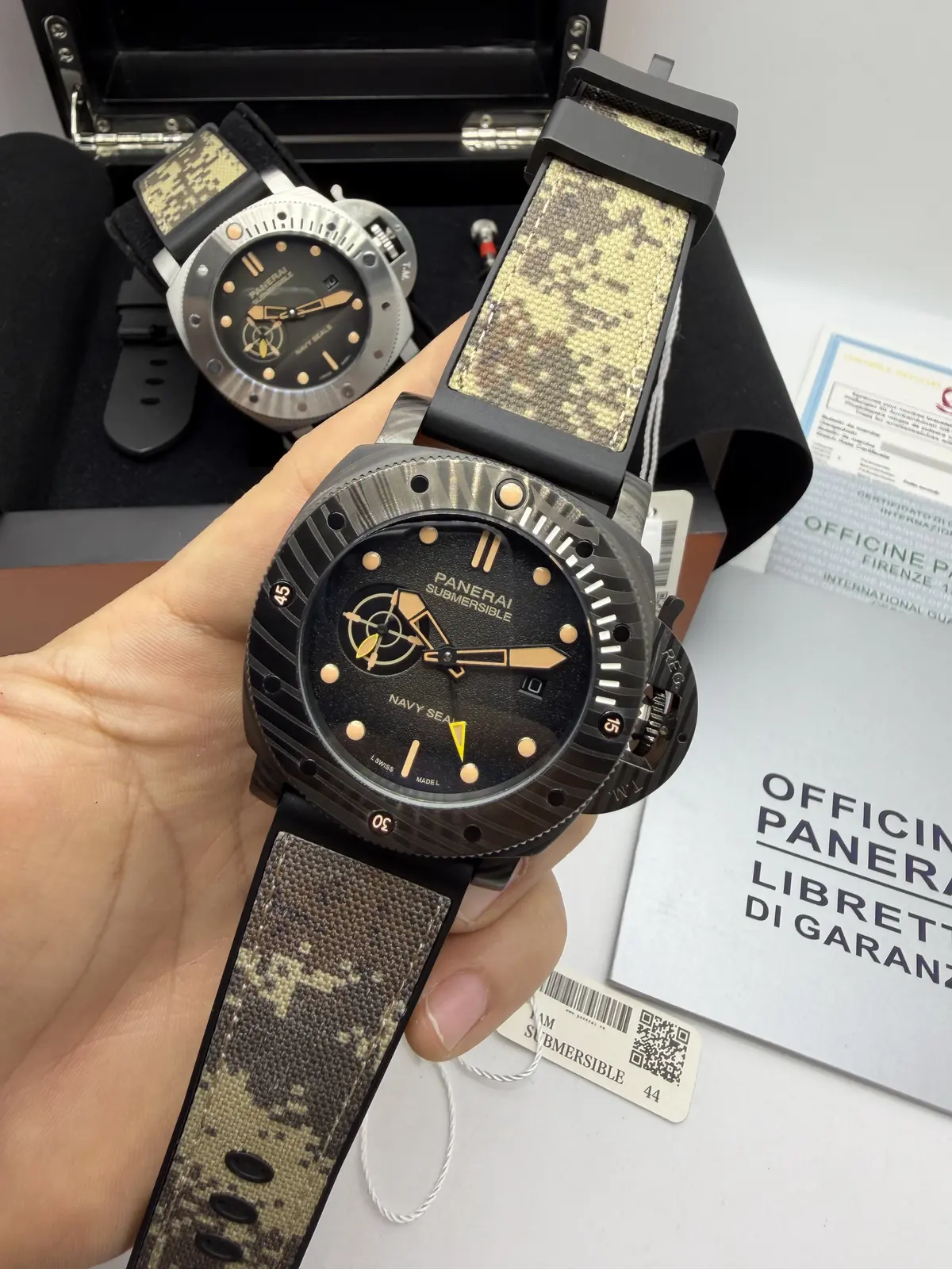 Panerai Submersible Preto Pulseira Camo