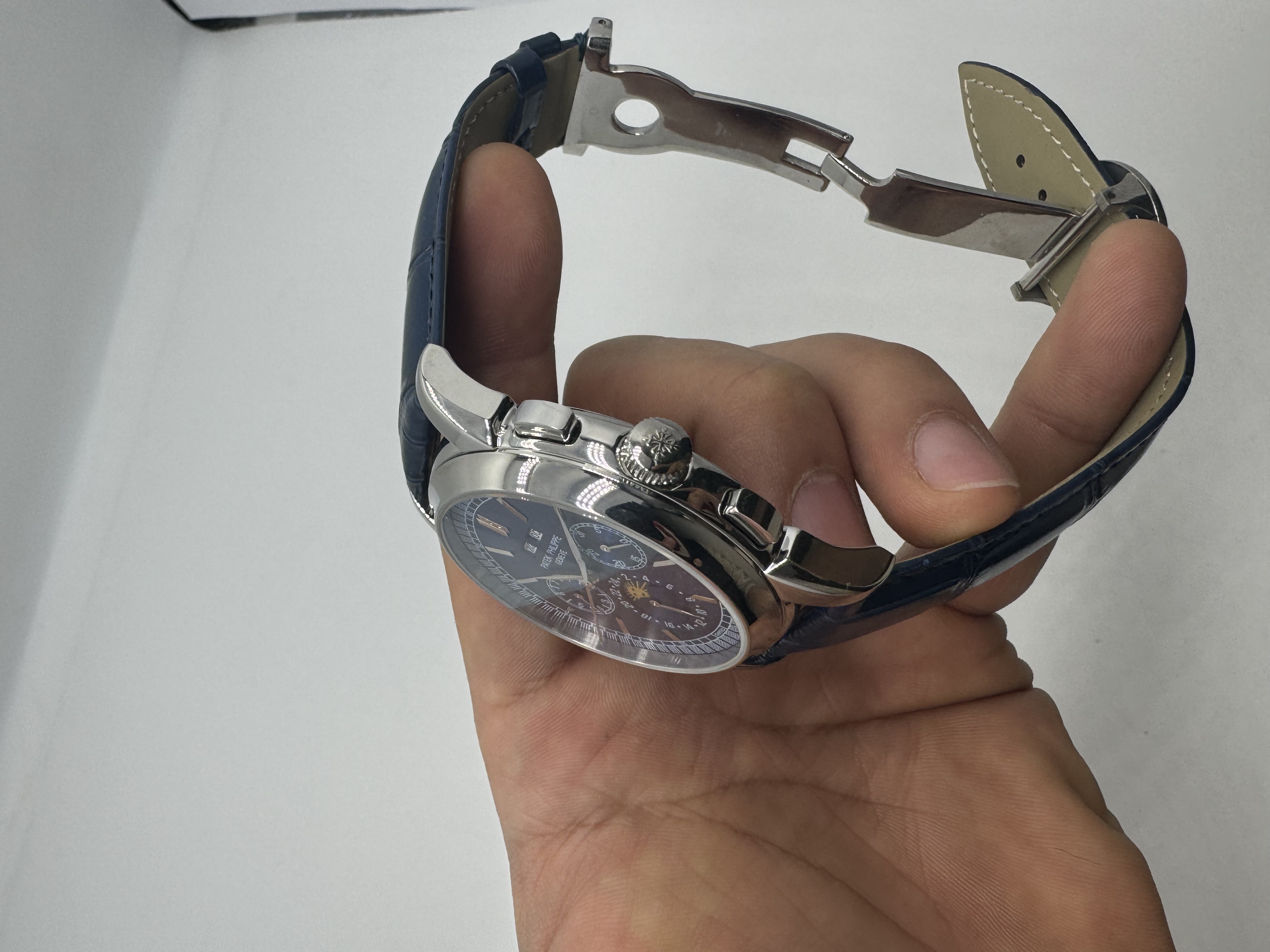Patek Philippe Moonphase Dial Azul Couro Azul