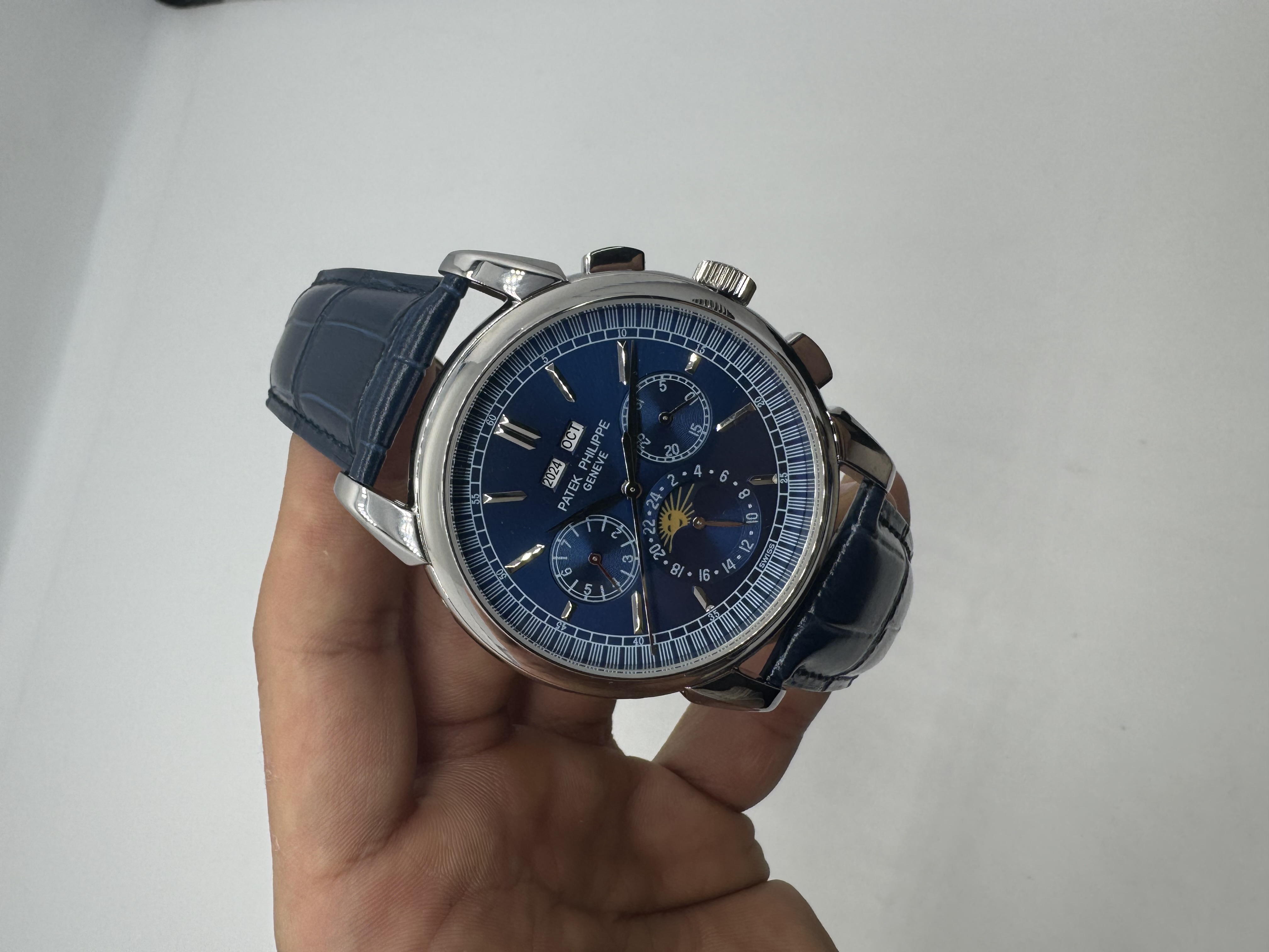 Patek Philippe Moonphase Dial Azul Couro Azul