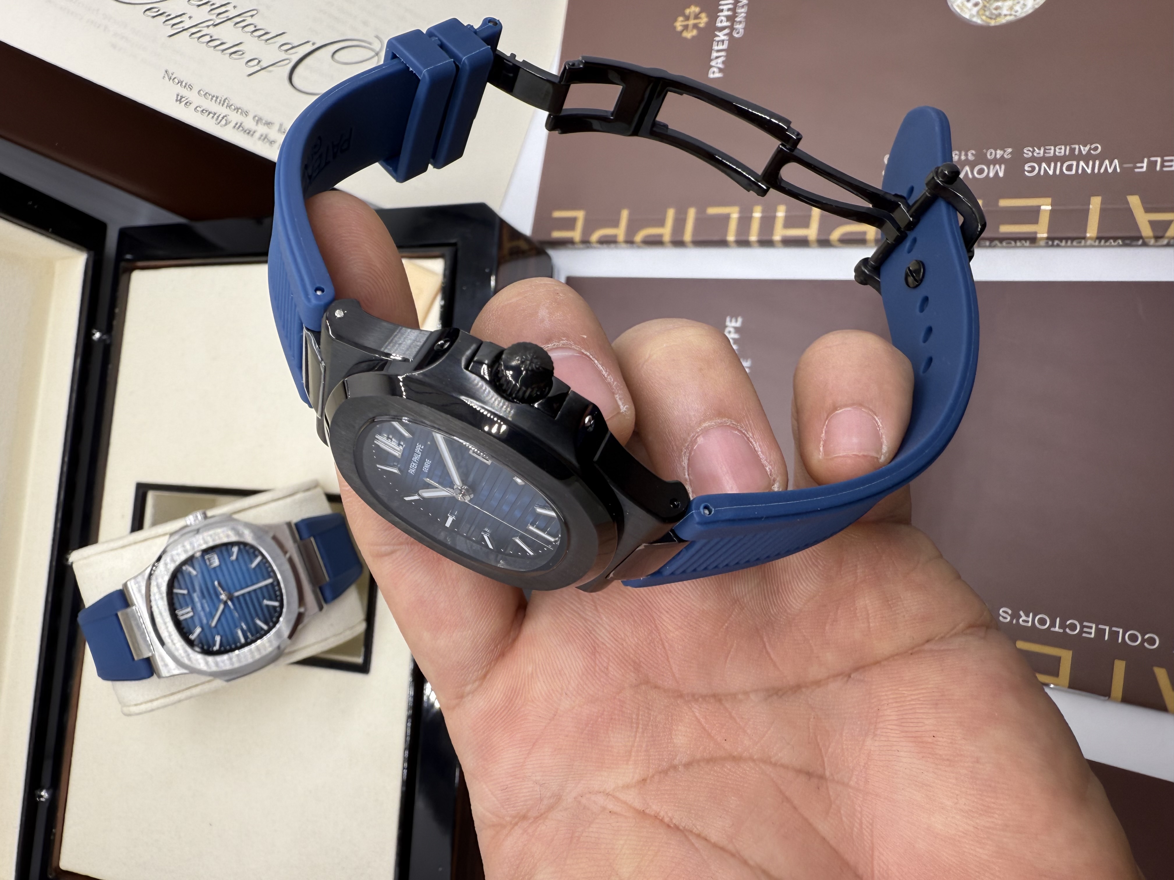 Patek Philippe Nautilus Pulseira Borracha Azul