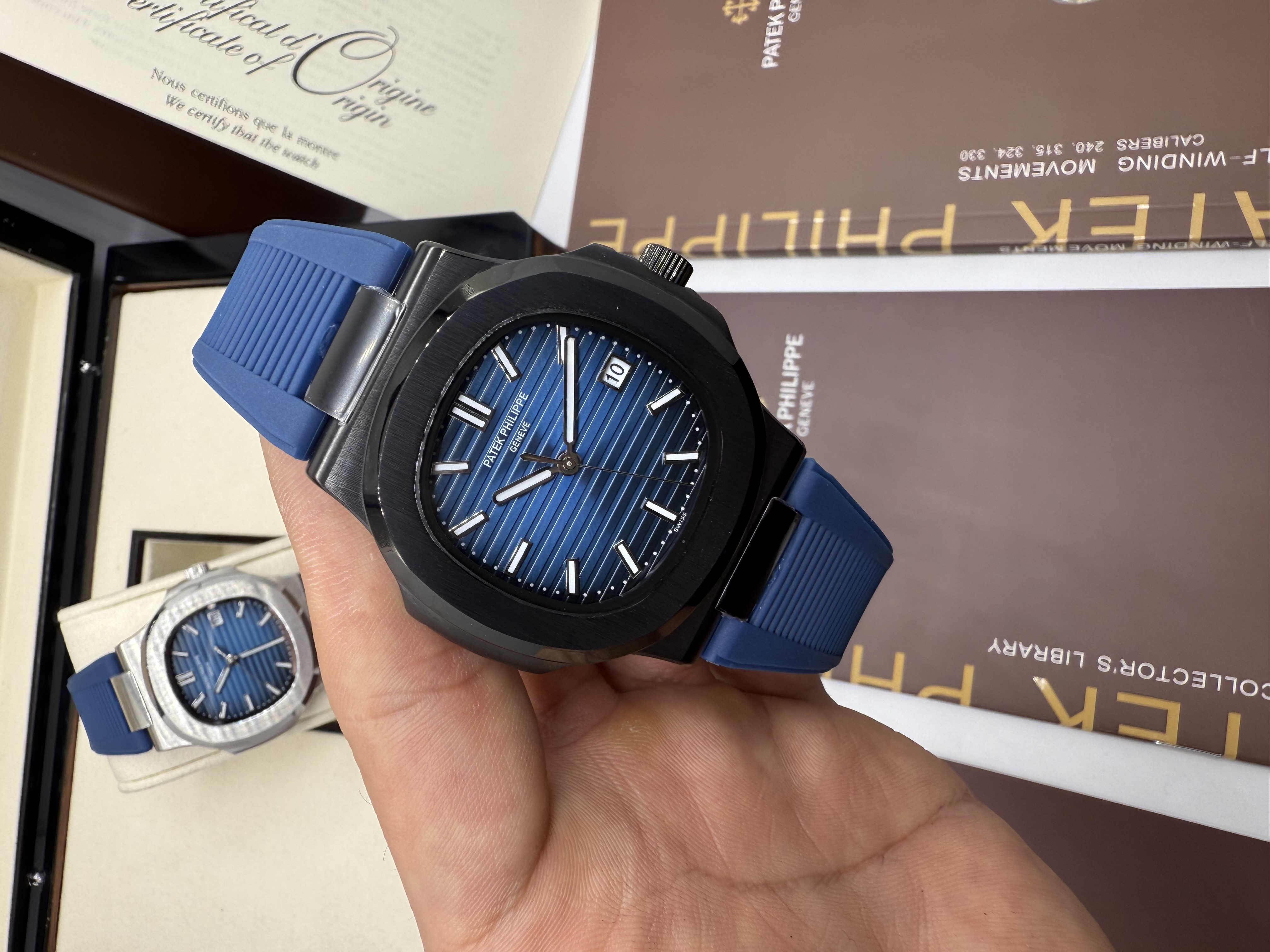 Patek Philippe Nautilus Pulseira Borracha Azul
