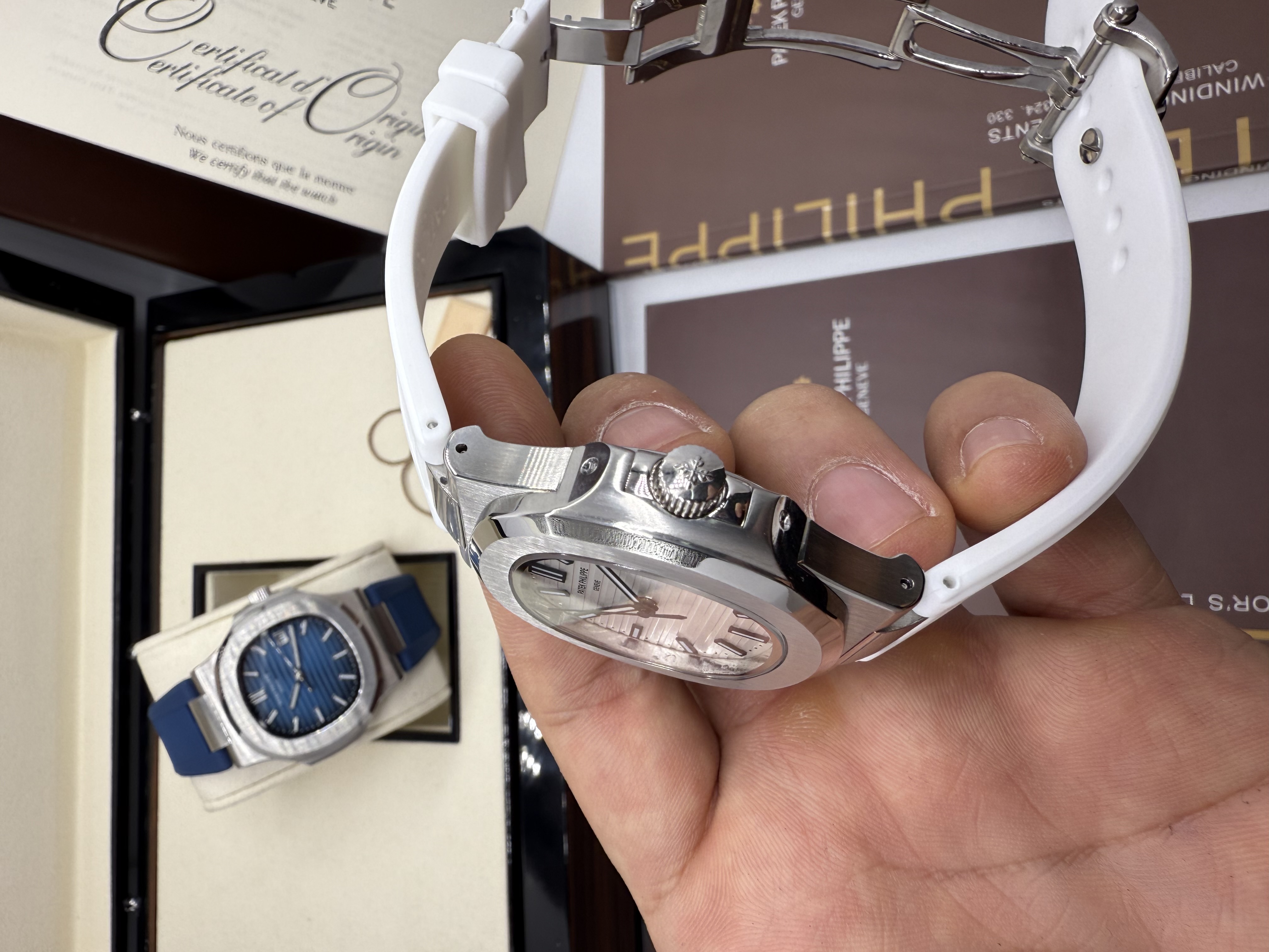 Patek Philippe Nautilus Pulseira Borracha Branco