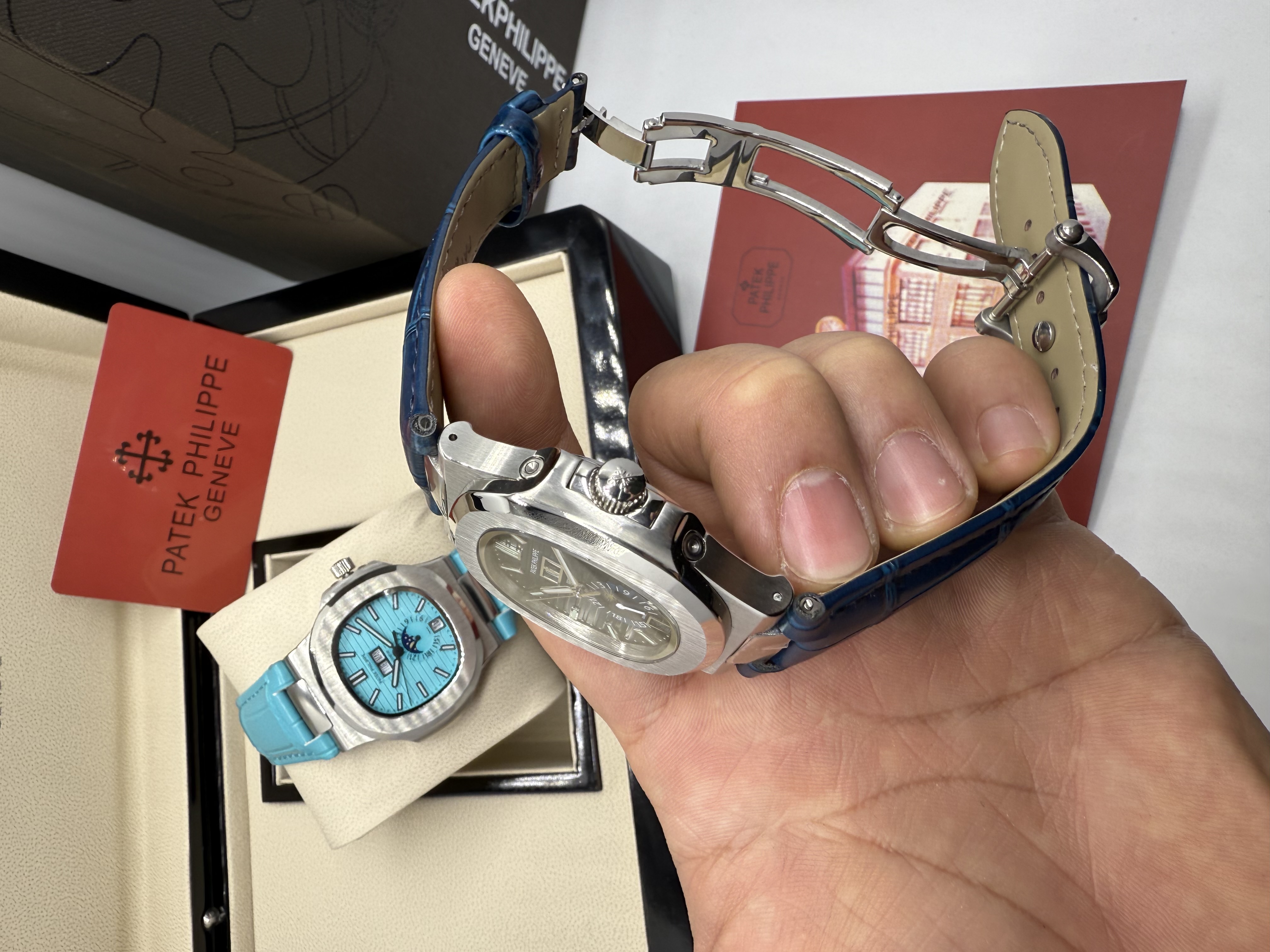 Patek Philippe Nautilus Moonphase Pulseira Couro Azul