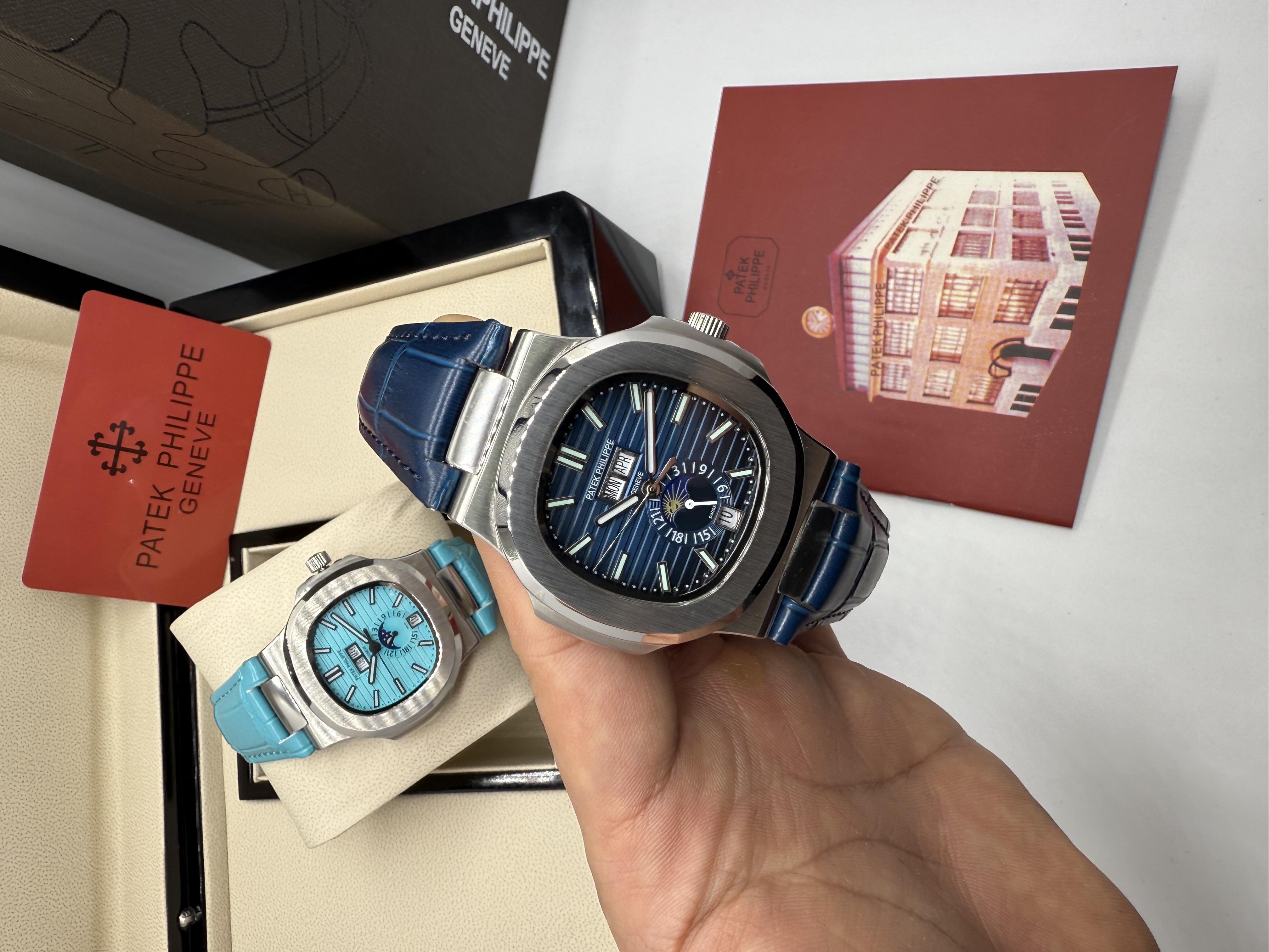 Patek Philippe Nautilus Moonphase Pulseira Couro Azul